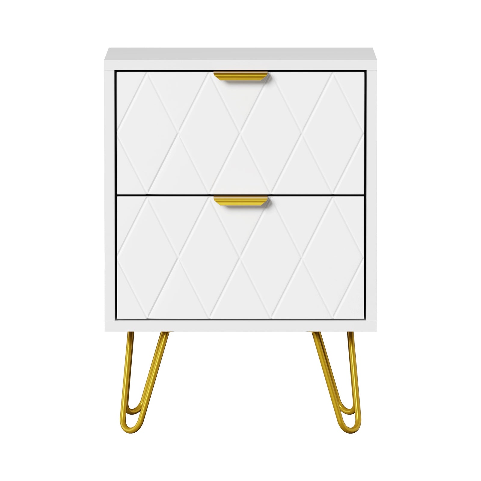 Oikiture Bedside Table 2 Drawers Gold Metal Nightstand Storage Cabinet White - Sunyee