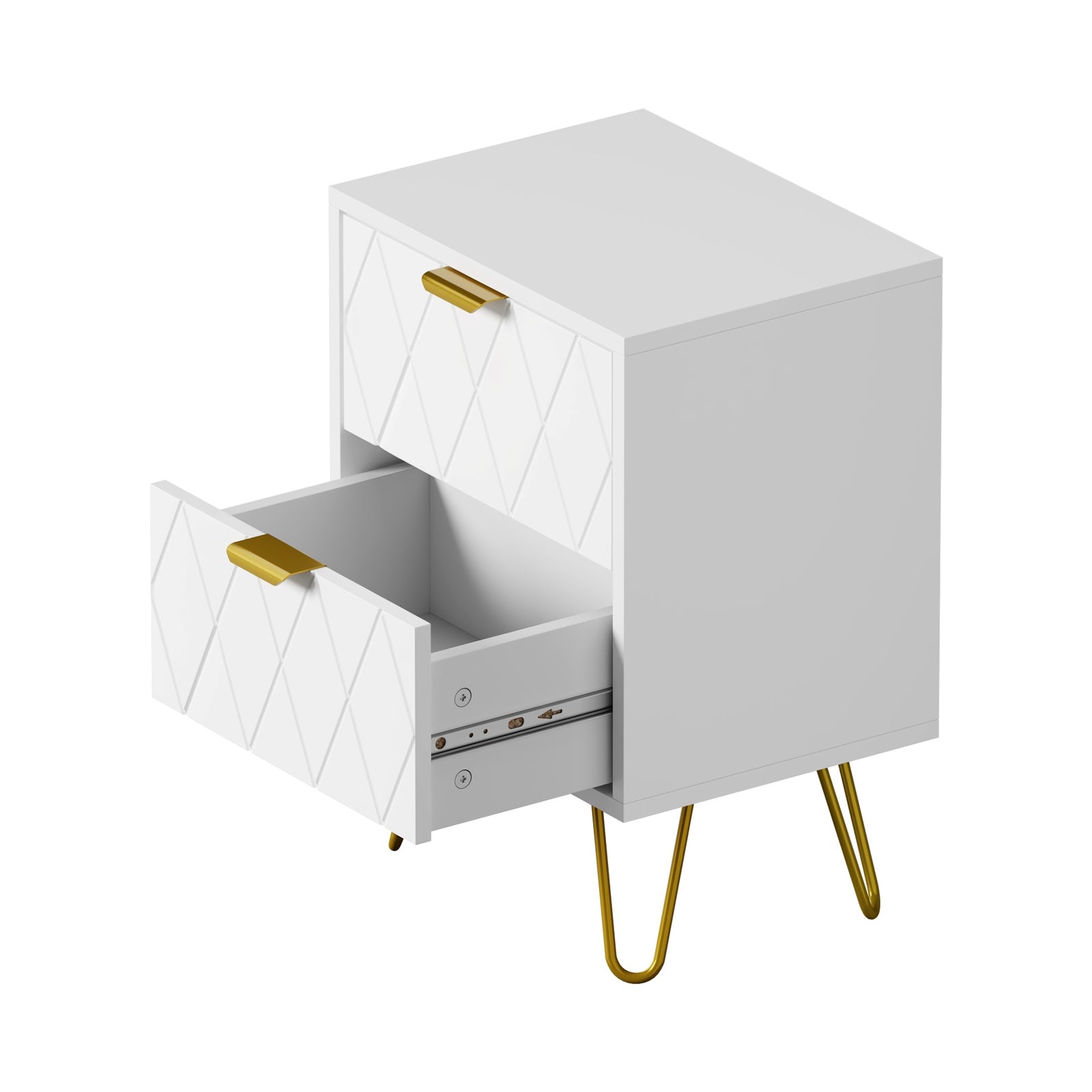 Oikiture Bedside Table 2 Drawers Gold Metal Nightstand Storage Cabinet White - Sunyee