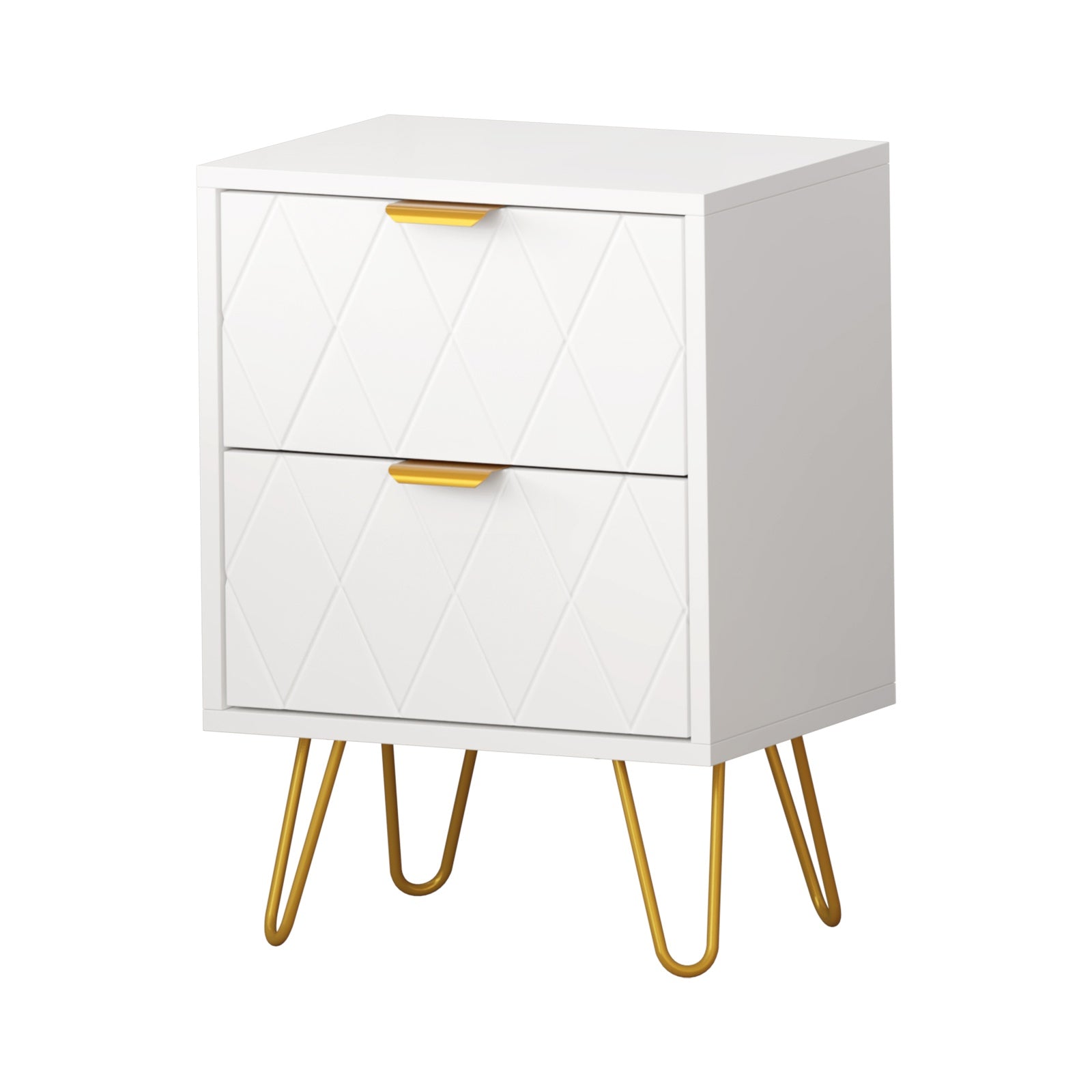 Oikiture Bedside Table 2 Drawers Gold Metal Nightstand Storage Cabinet White - Sunyee