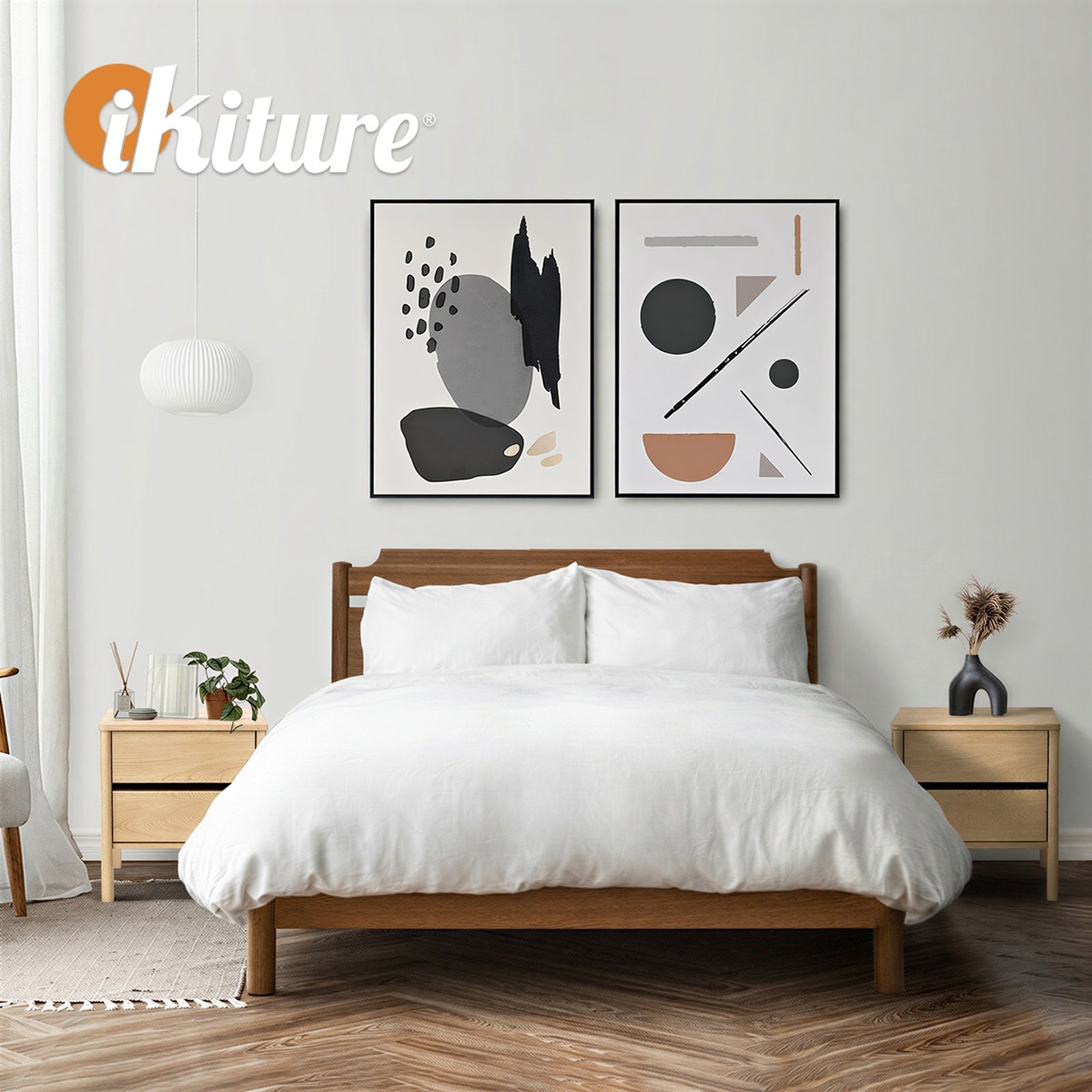 Oikiture 2x Bedside Tables 2 Drawers Side Table Nightstand Handle-free Natural
