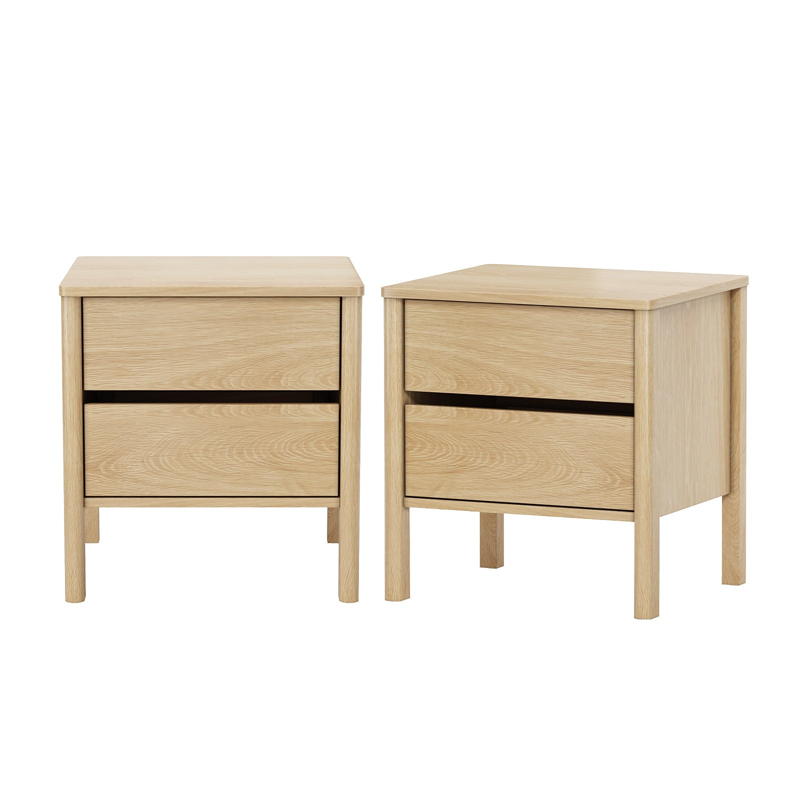Oikiture 2x Bedside Tables 2 Drawers Side Table Nightstand Handle-free Natural