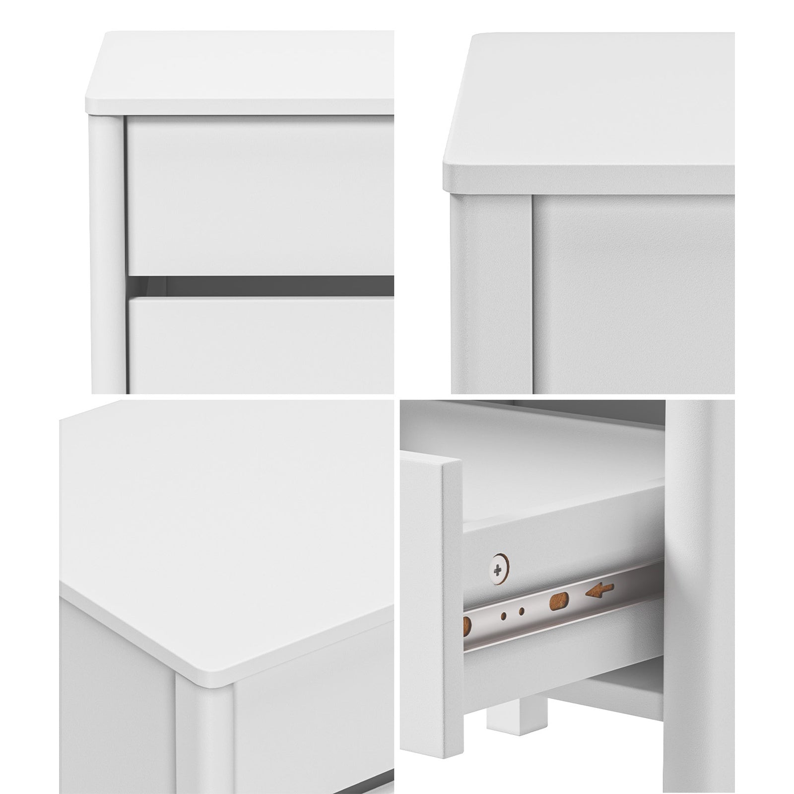 Oikiture Bedside Table 2 Drawers Side Table Nightstand Handle-free White