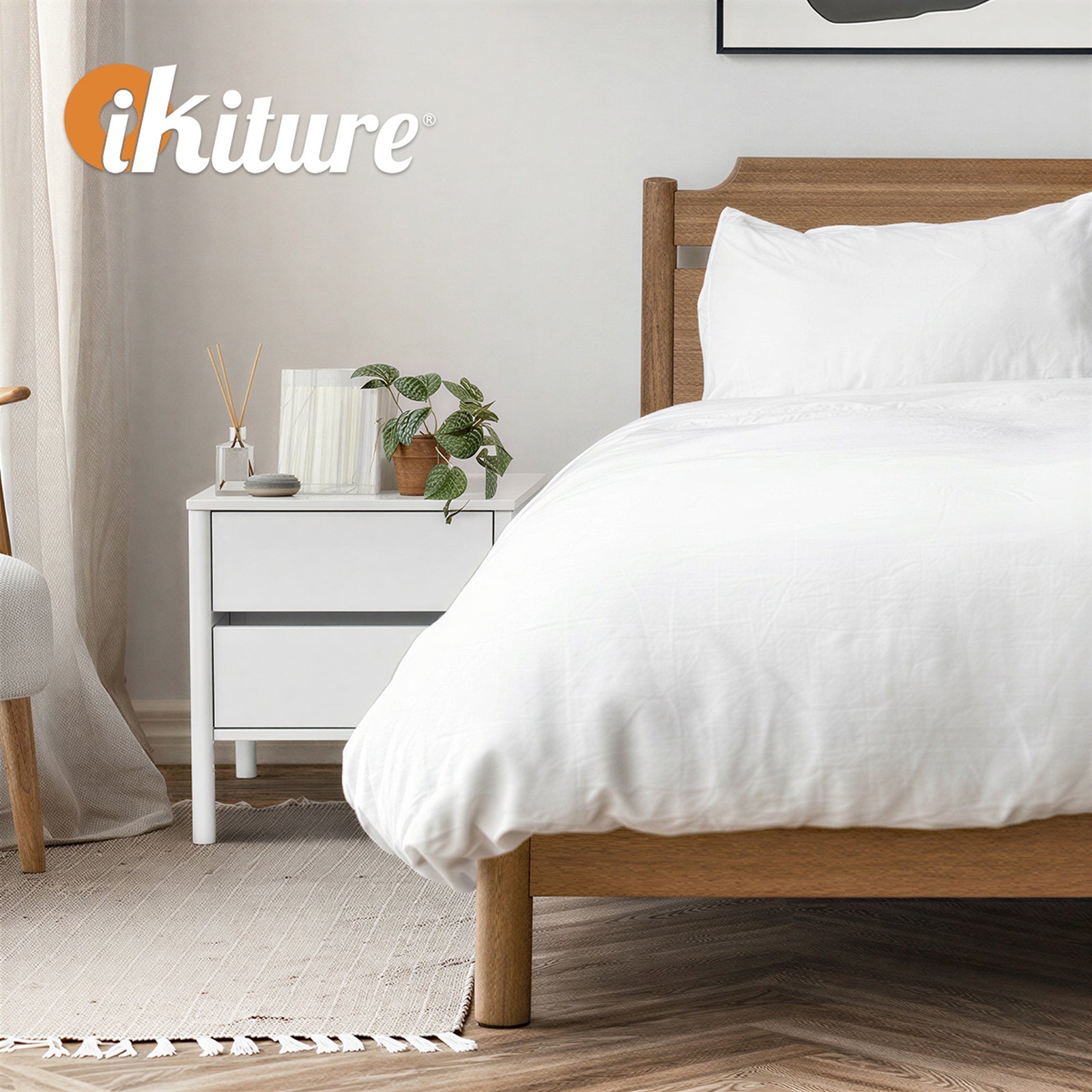 Oikiture Bedside Table 2 Drawers Side Table Nightstand Handle-free White