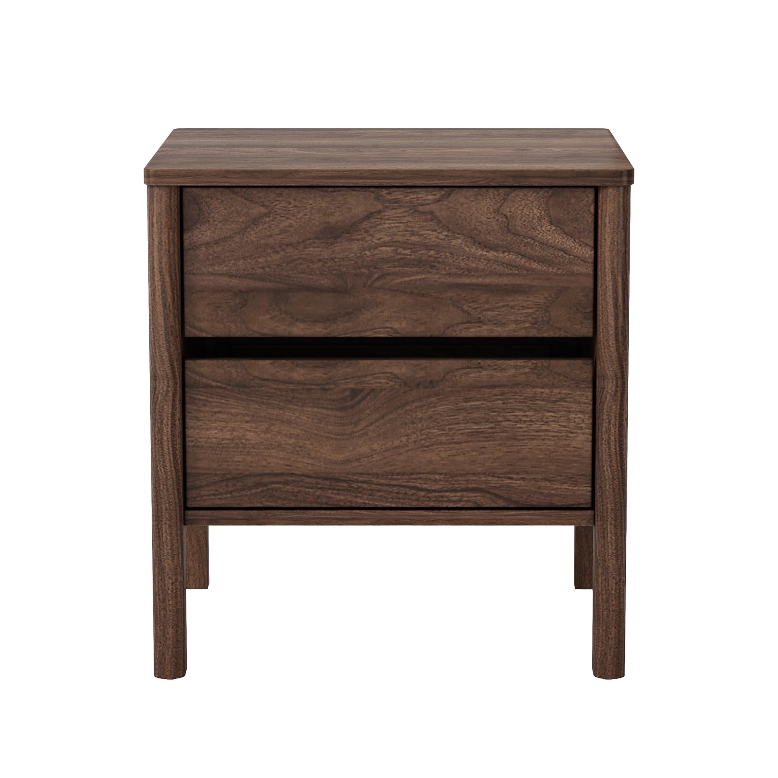 Oikiture Bedside Table 2 Drawers Side Table Nightstand Handle-free Walnut