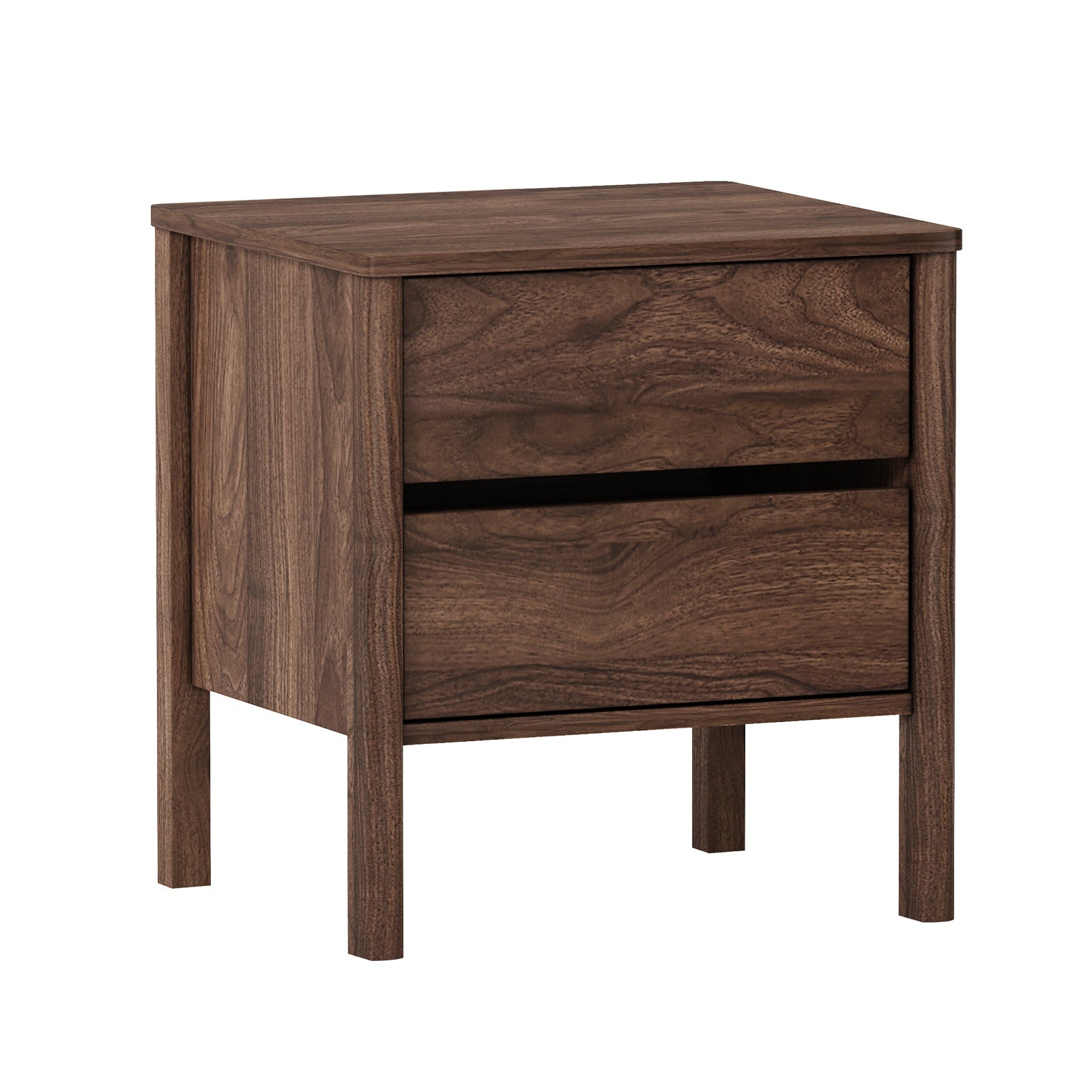 Oikiture Bedside Table 2 Drawers Side Table Nightstand Handle-free Walnut