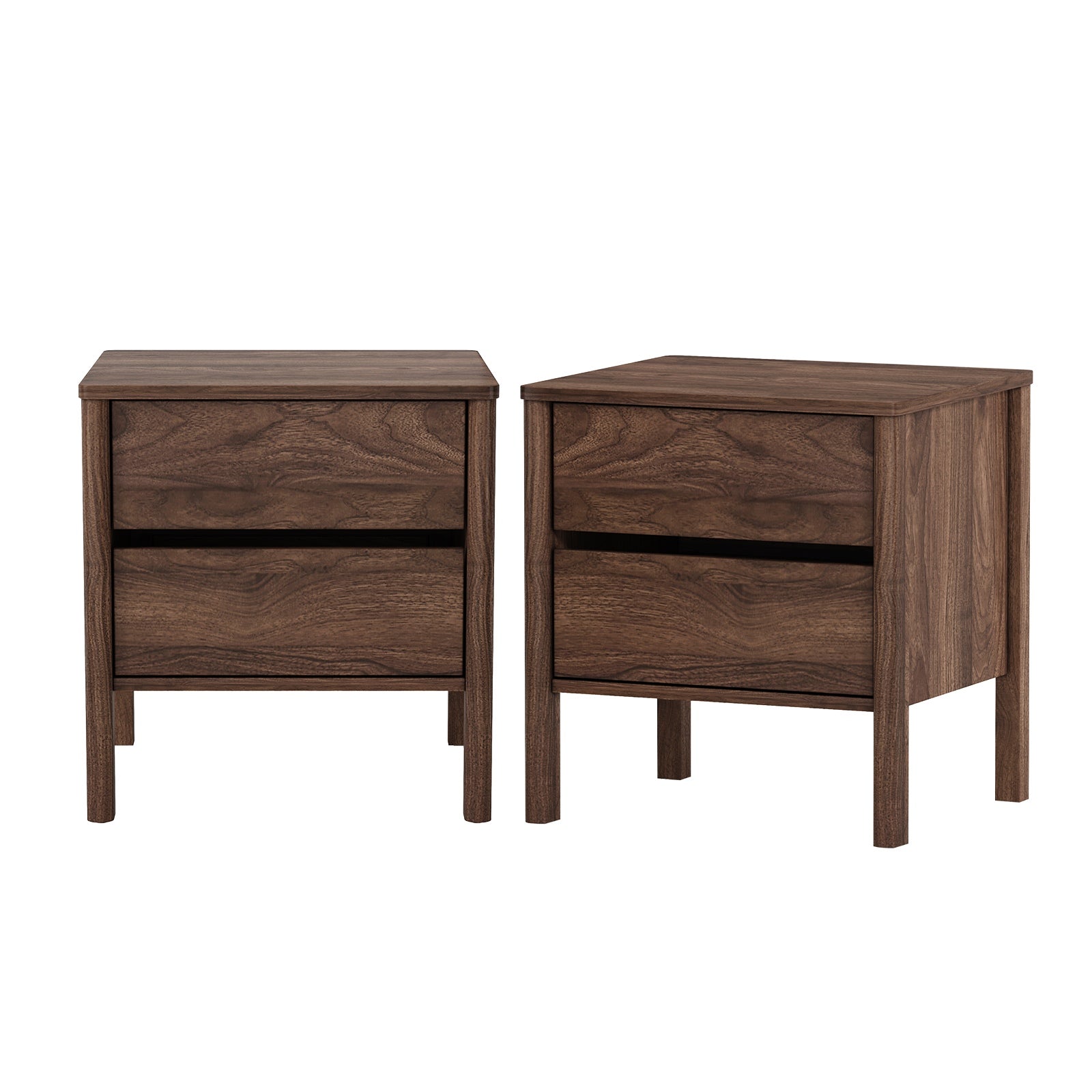 Oikiture 2x Bedside Tables 2 Drawers Side Table Nightstand Handle-free Walnut