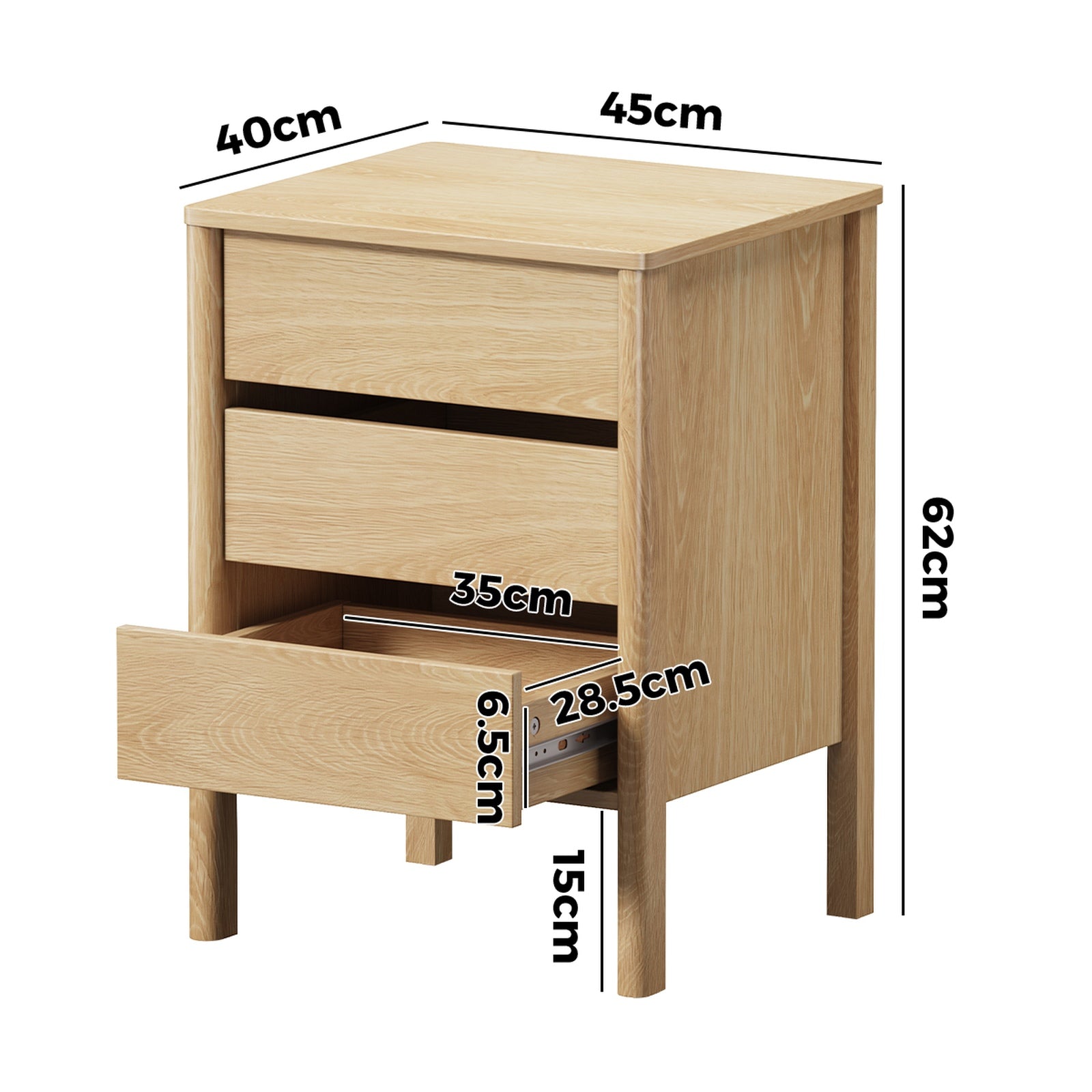 Oikiture Bedside Table 3 Drawers Side Table Nightstand Handle-free Natural
