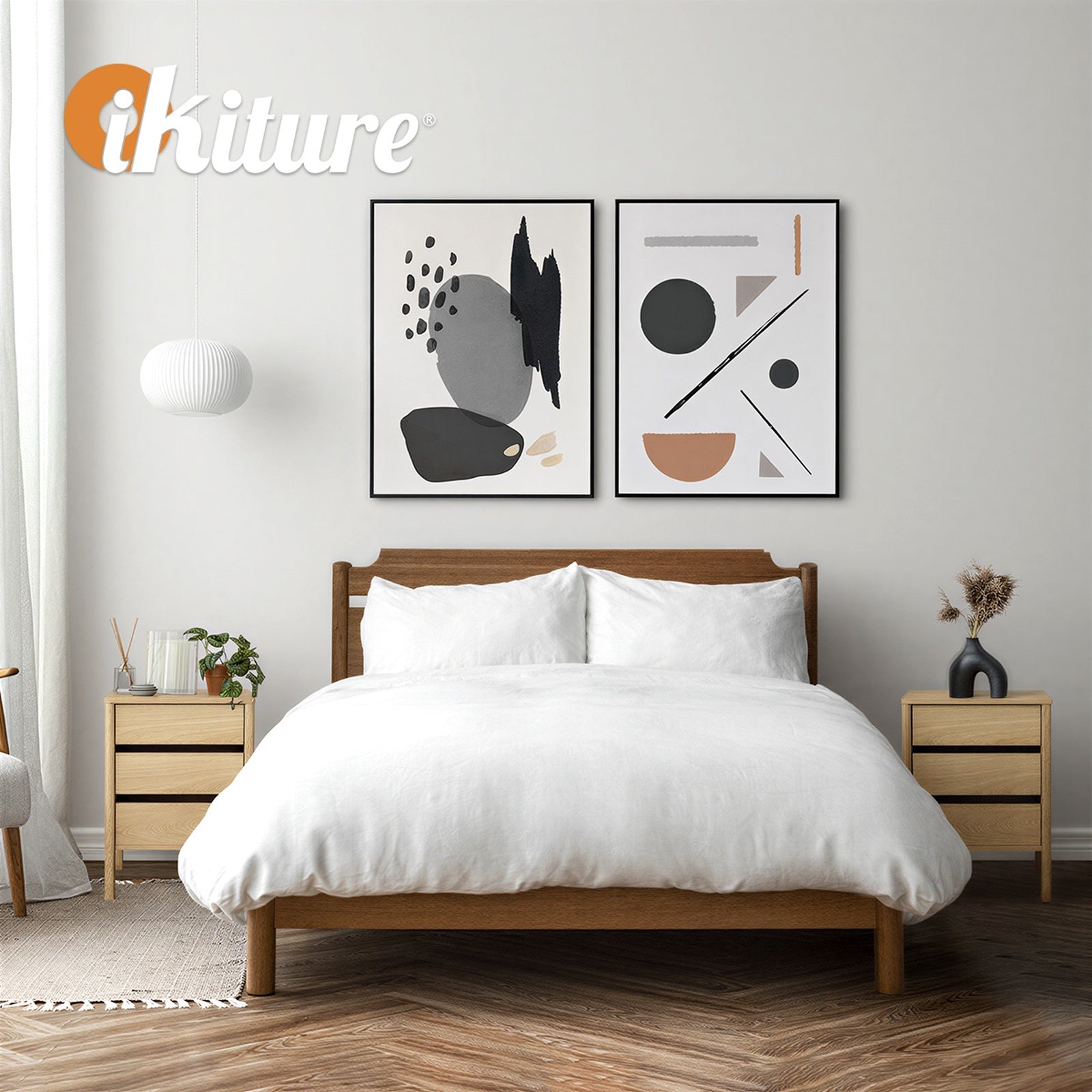Oikiture 2x Bedside Tables 3 Drawers Side Table Nightstand Handle-free Natural