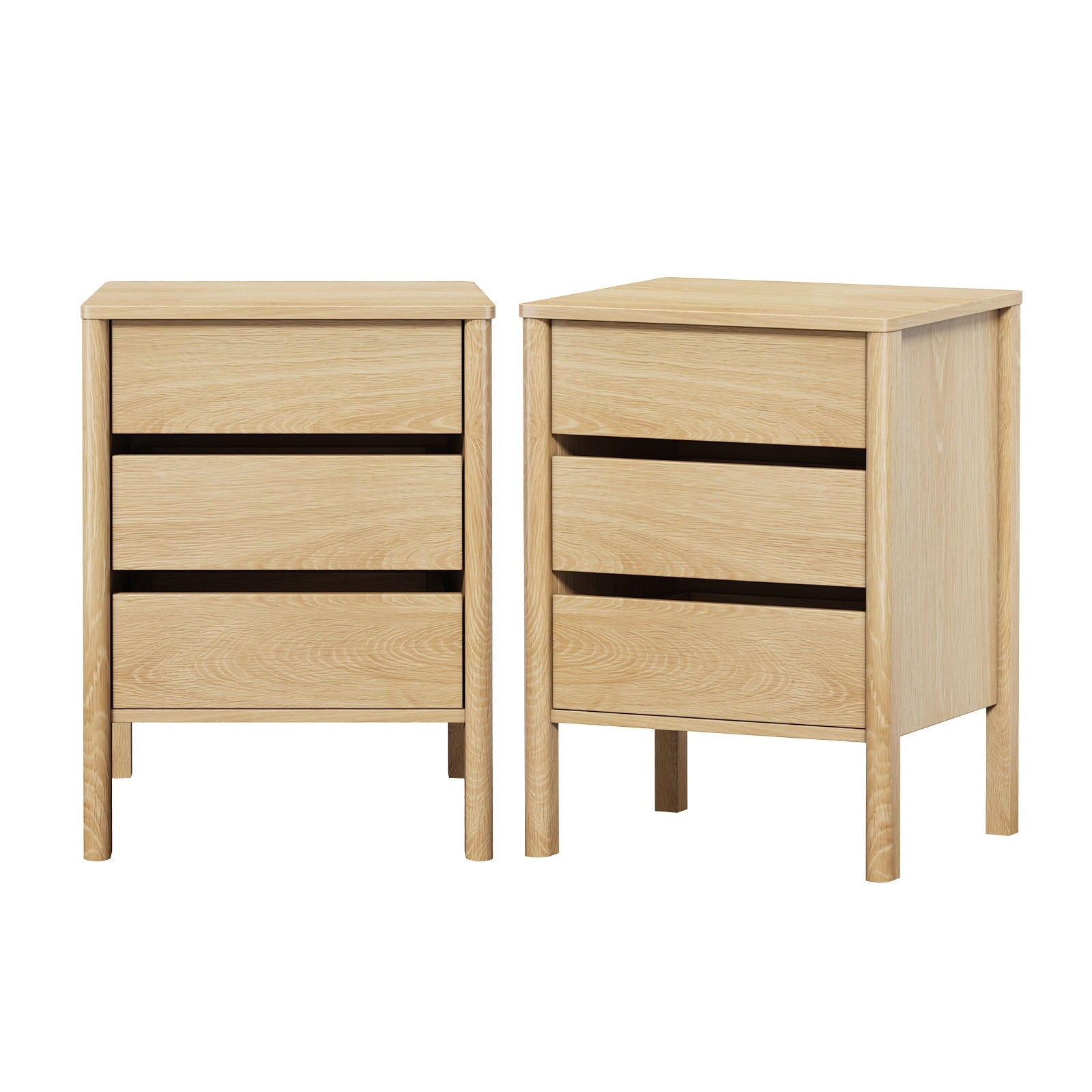 Oikiture 2x Bedside Tables 3 Drawers Side Table Nightstand Handle-free Natural