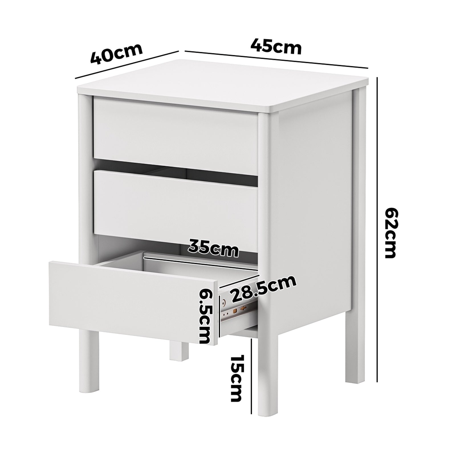 Oikiture 2x Bedside Tables 3 Drawers Side Table Nightstand Handle-free White