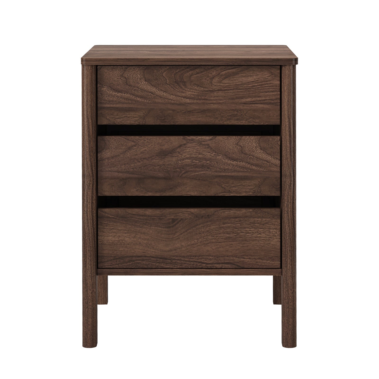 Oikiture Bedside Table 3 Drawers Side Table Nightstand Handle-free Walnut