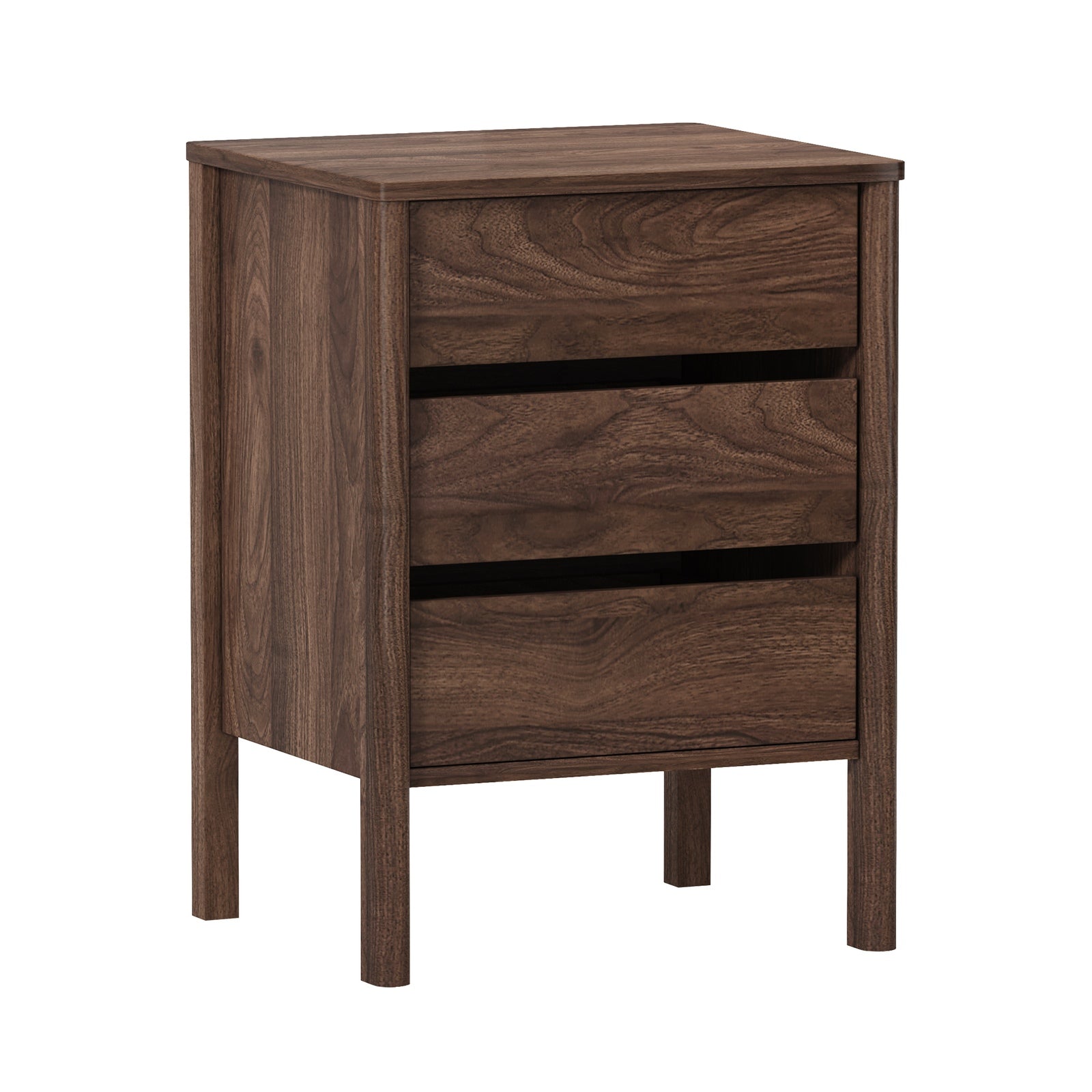 Oikiture 2x Bedside Tables 3 Drawers Side Table Nightstand Handle-free Walnut