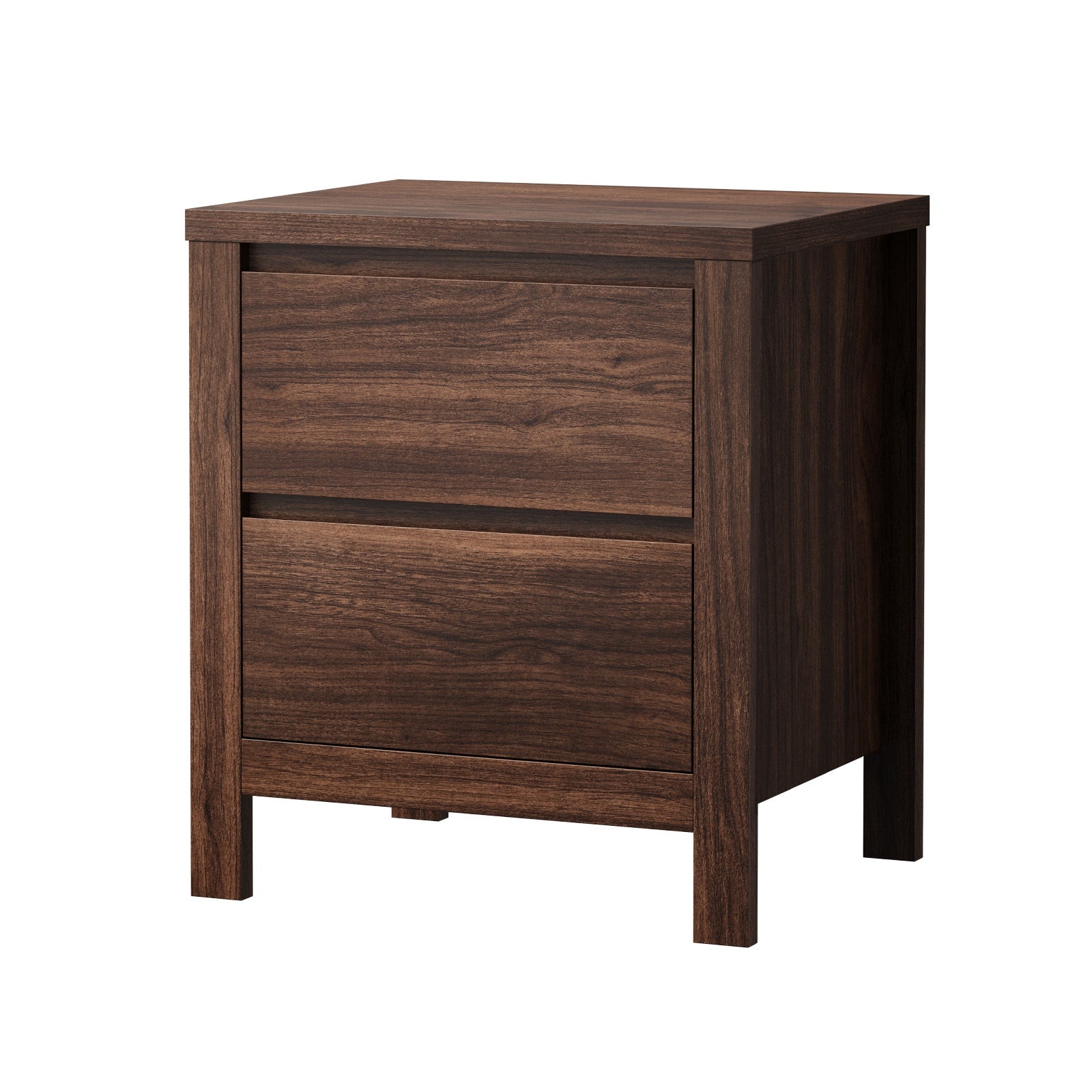 Oikiture Bedside Table 2 Drawers Storage Nightstand Handle-Free Walnut