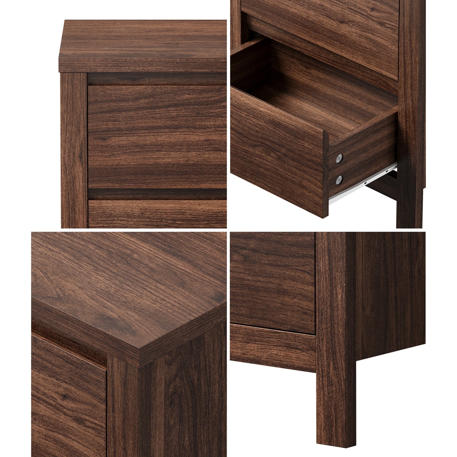 Oikiture 2pc Bedside Table 2 Drawers Storage Nightstand Handle-Free Walnut