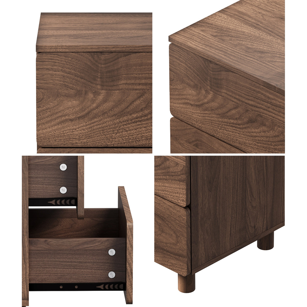 Oikiture Bedside Table Nightstand 2 Drawer Side Storage Handle-free Walnut