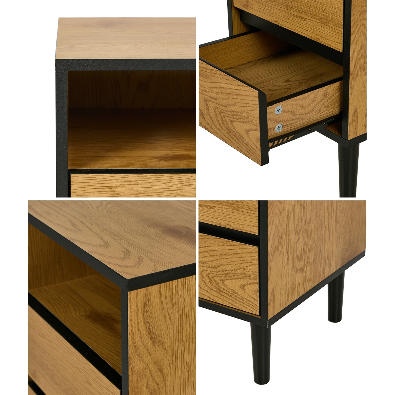 Oikiture Bedside Table 2 Drawers Shelf Side End Table Nightstand Natural