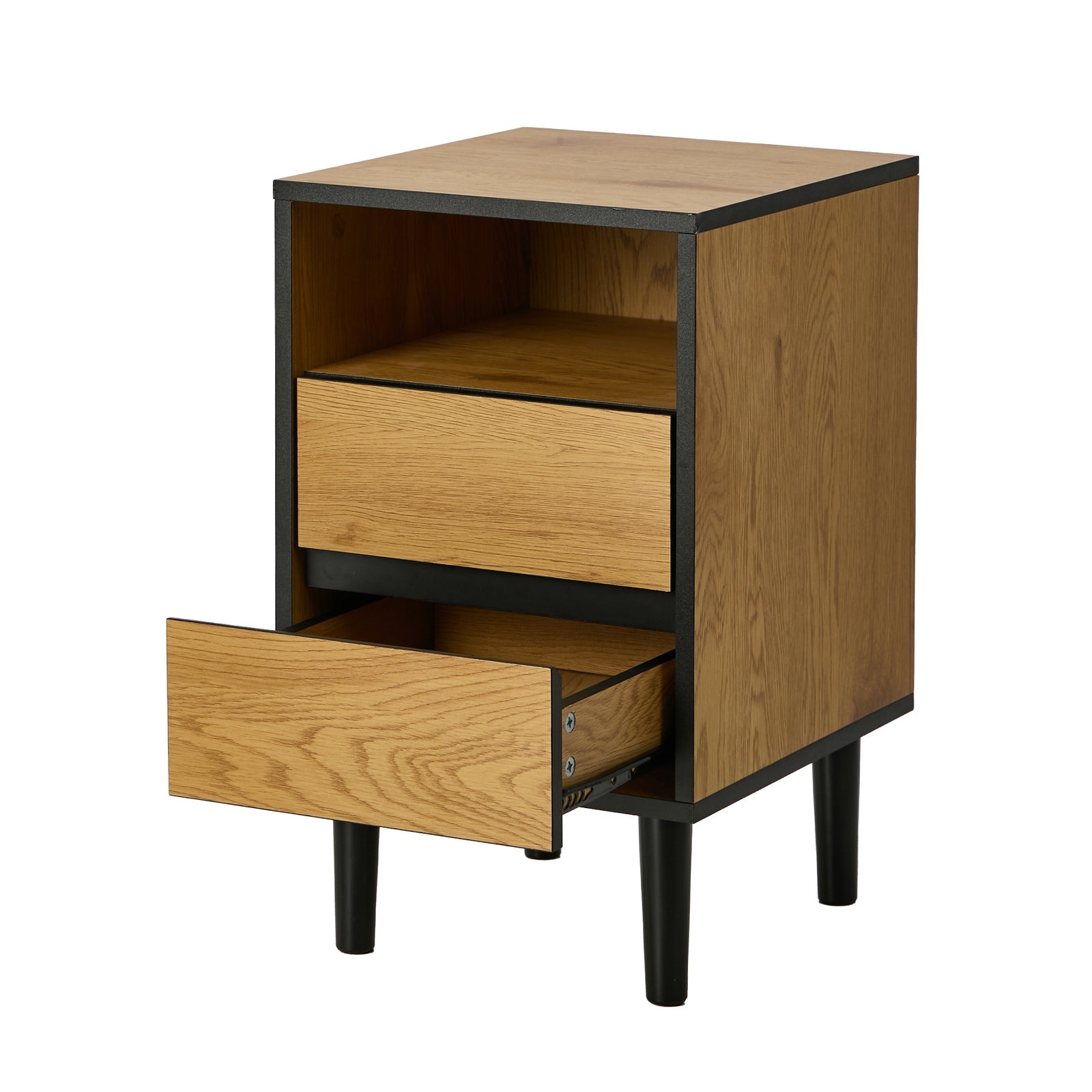 Oikiture Bedside Table 2 Drawers Shelf Side End Table Nightstand Natural