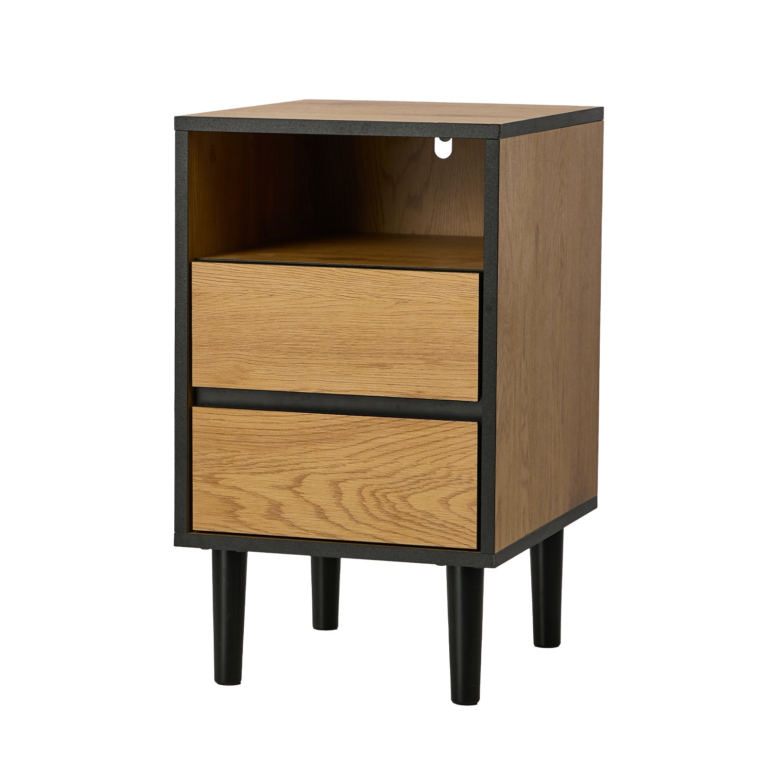 Oikiture Bedside Table 2 Drawers Shelf Side End Table Nightstand Natural