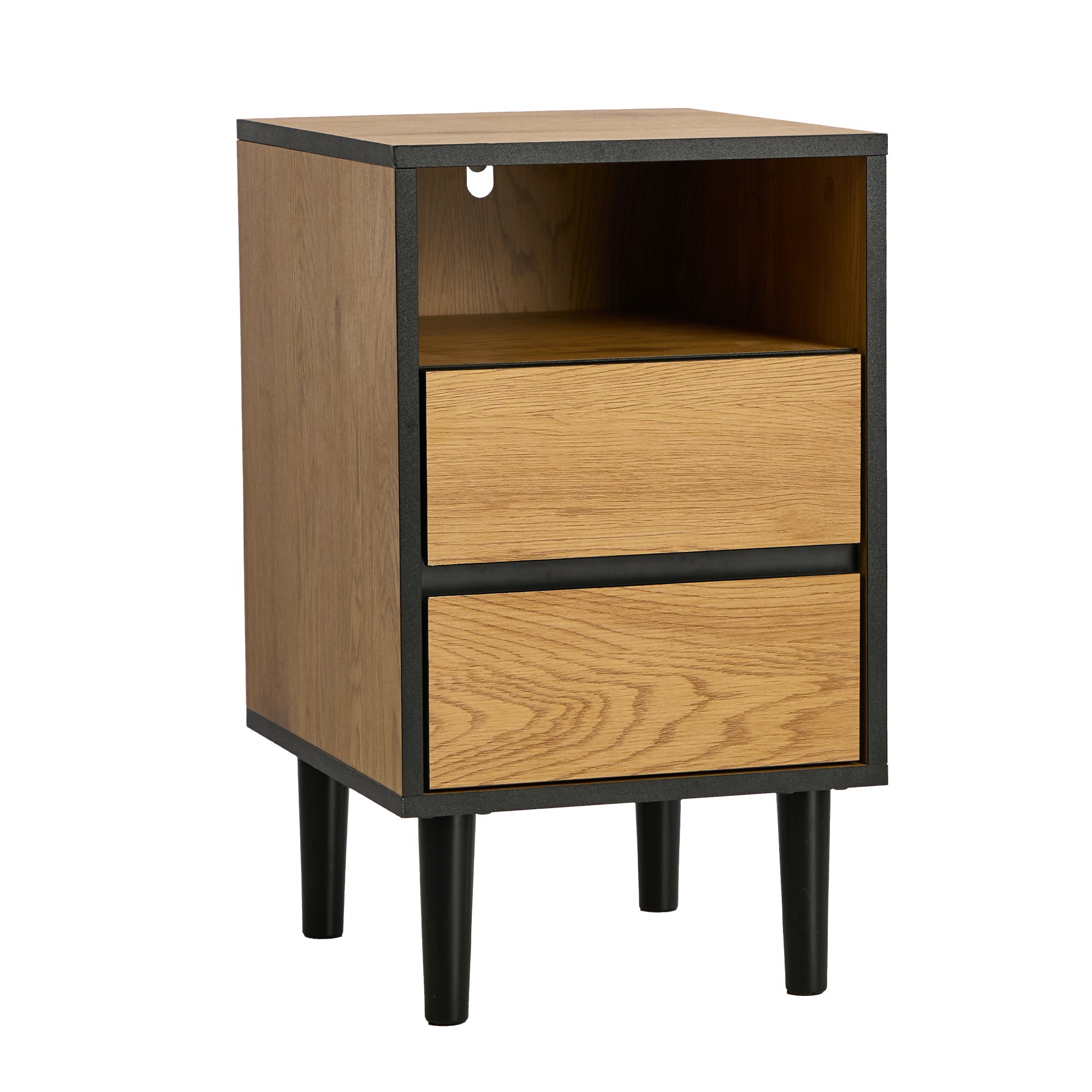 Oikiture 2pc Bedside Tables 2 Drawers Shelf Side End Table Nightstand Natural