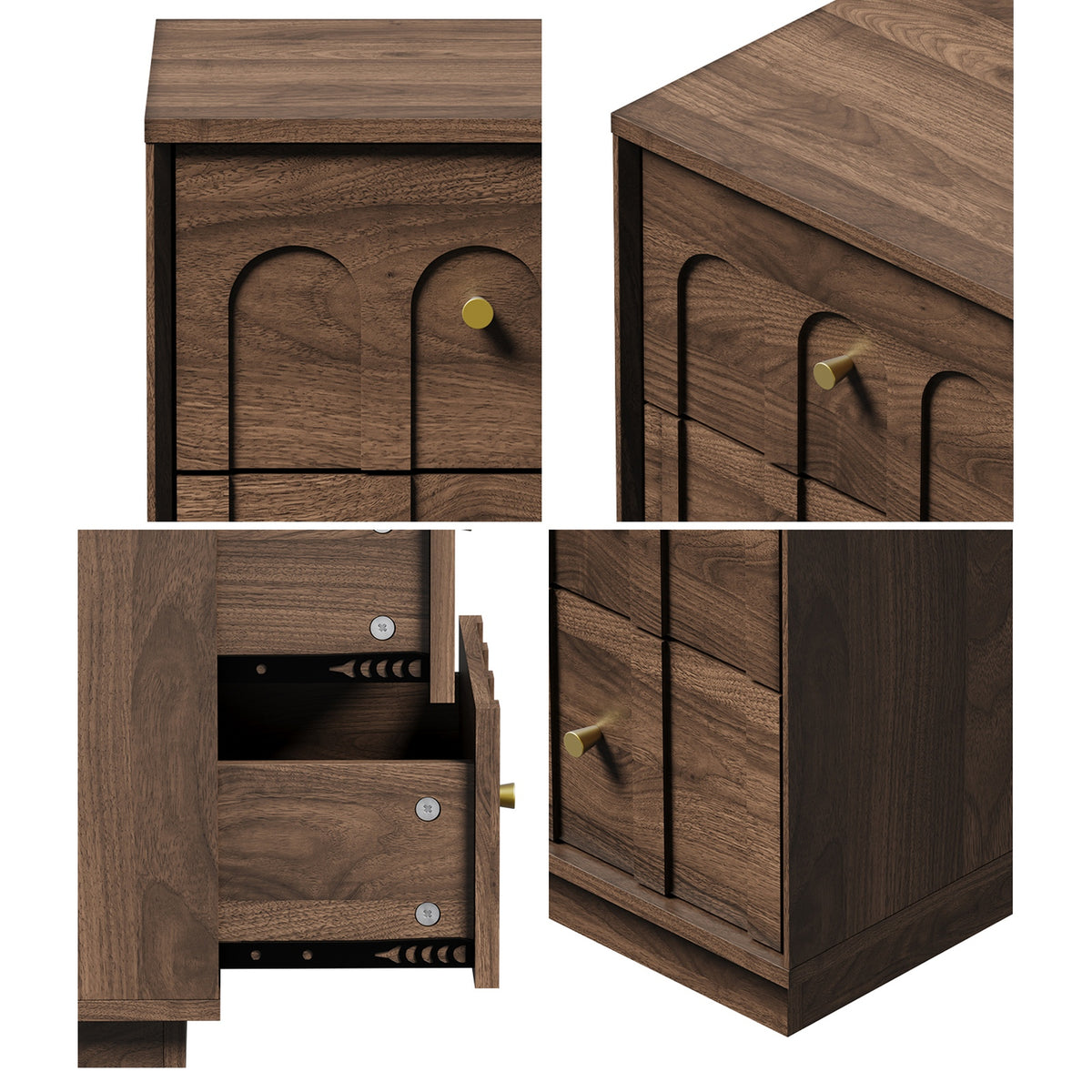 Oikiture Bedside Table 2 Drawer Storage Side End Cabinet Metal Handle Walnut
