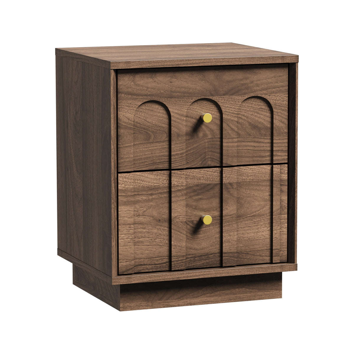 Oikiture Bedside Table 2 Drawer Storage Side End Cabinet Metal Handle Walnut