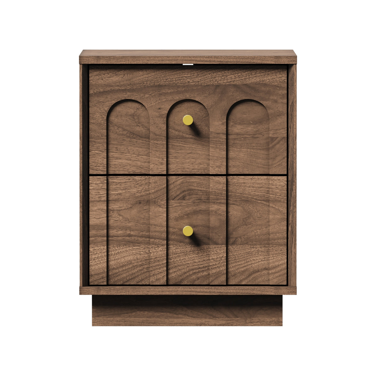 Oikiture Bedside Table 2 Drawer Storage Side End Cabinet Metal Handle Walnut