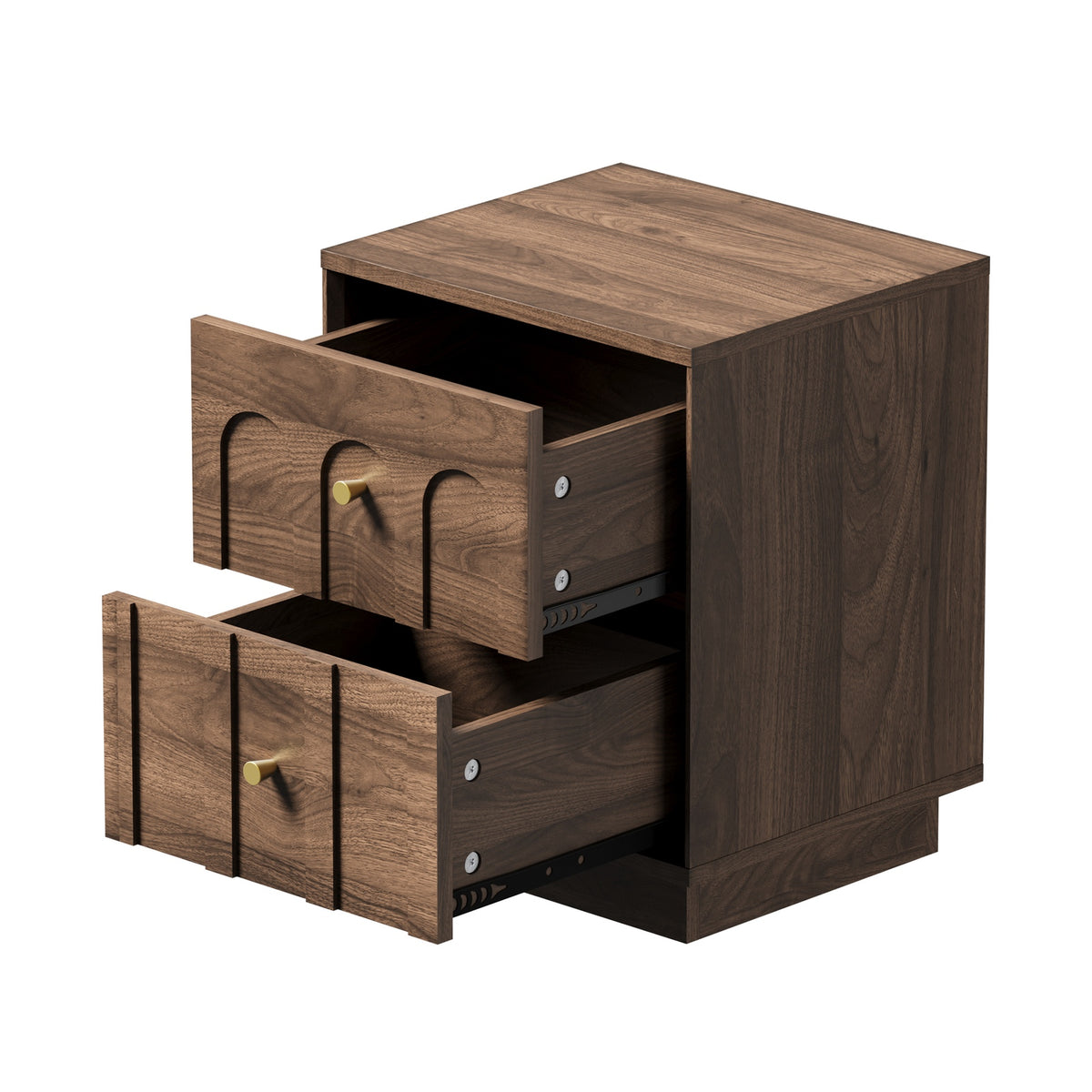 Oikiture Bedside Table 2 Drawer Storage Side End Cabinet Metal Handle Walnut