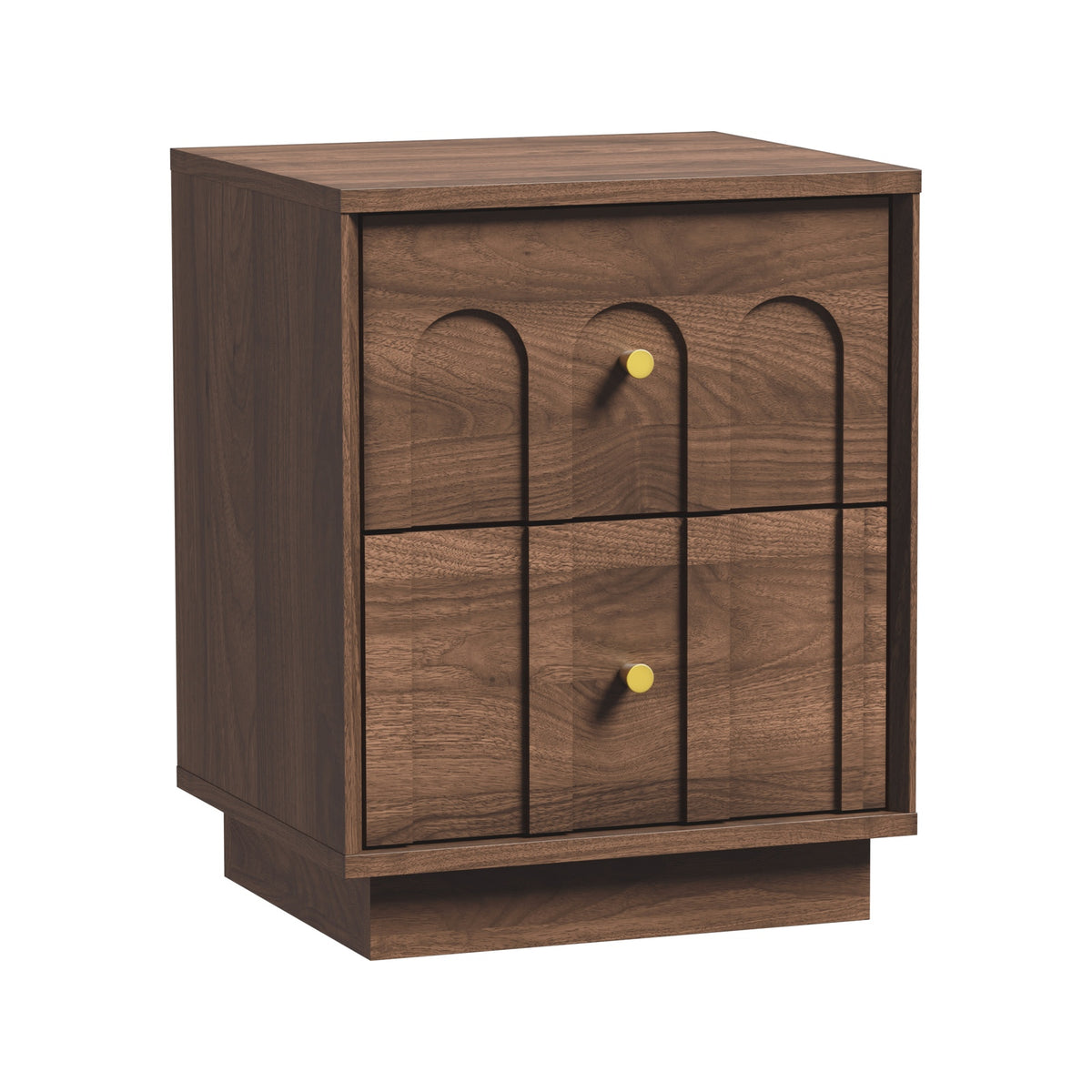 Oikiture 2pc Bedside Table 2 Drawer Storage Side End Cabinet Metal Handle Walnut