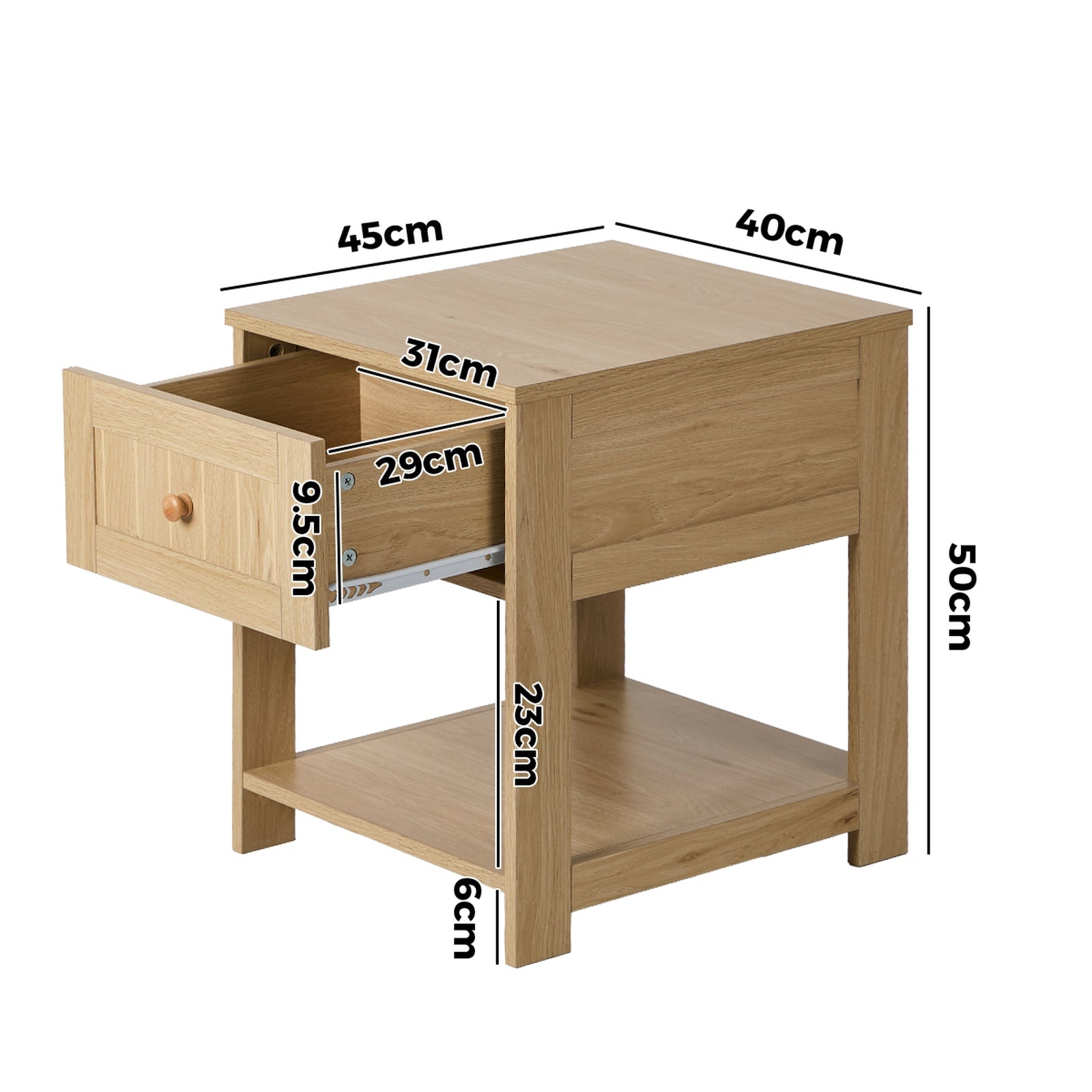Oikiture 2pc Bedside Table Side End 1 Drawer Storage Shelf Nightstand Natural