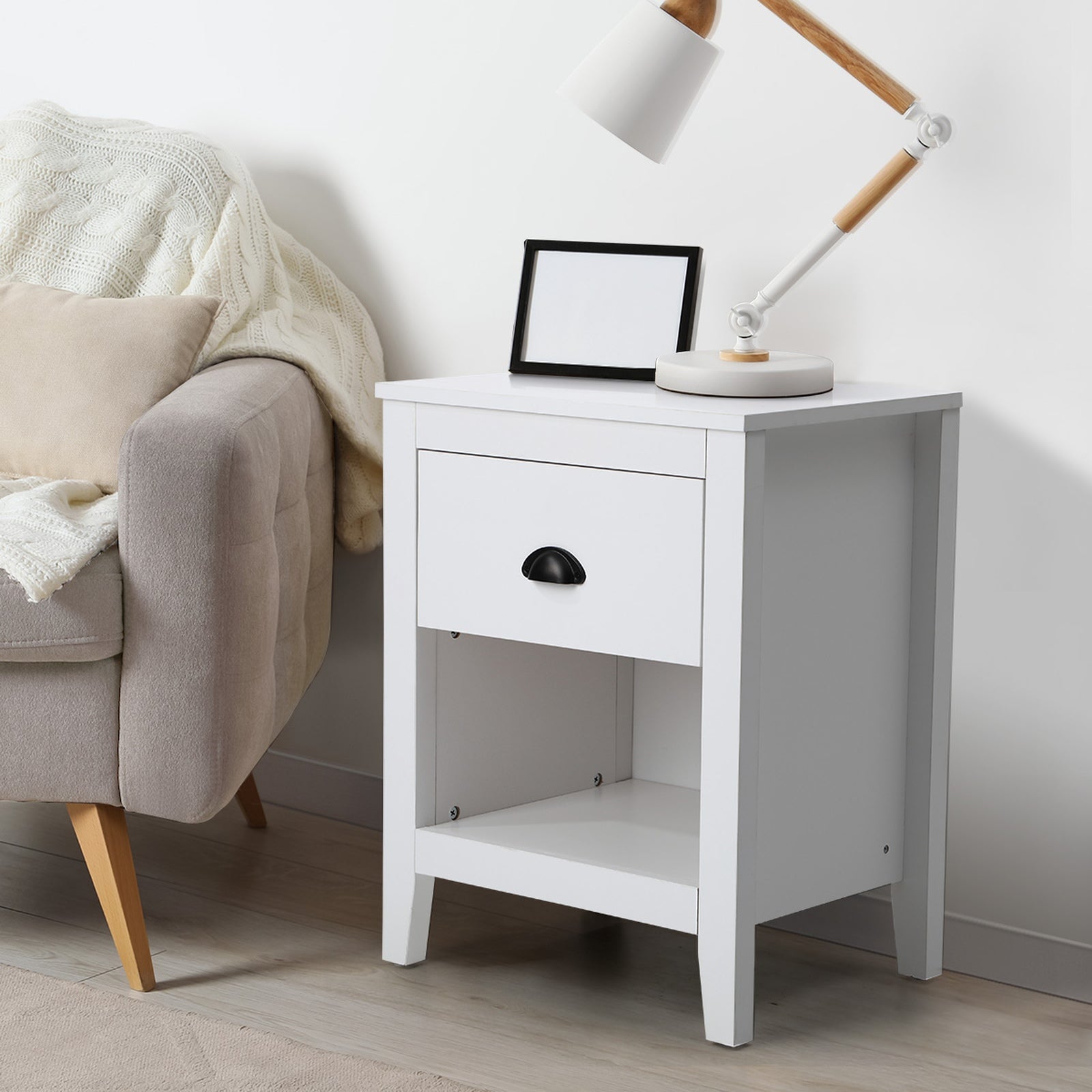 Oikiture Bedside Table Side End Tables Nightstand Storage Cabinet Vintage - Sunyee
