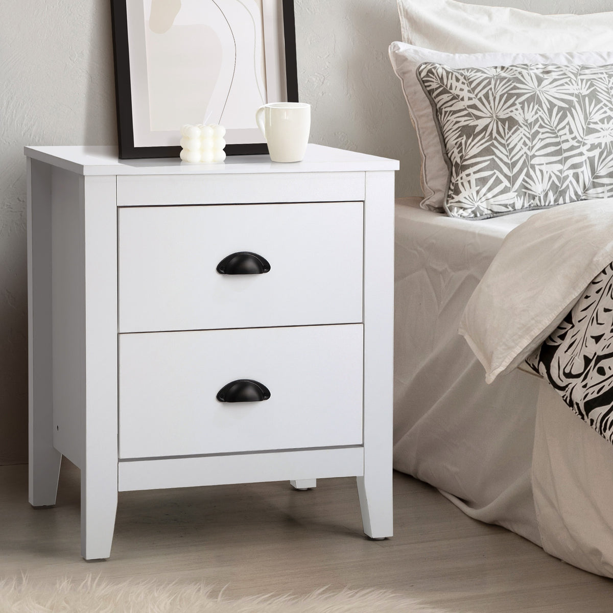 Oikiture Bedside Table 2 Drawers Side Tables Nightstand Storage Cabinet Vintage - Sunyee