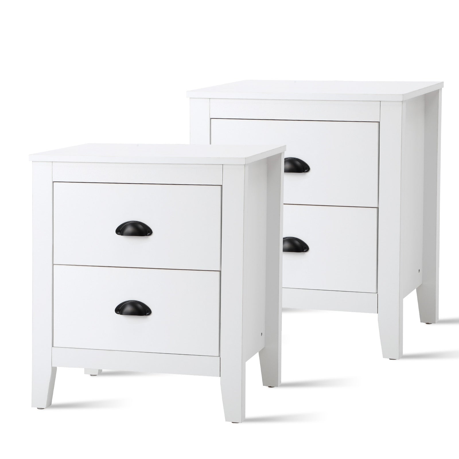 Oikiture 2x Bedside Table 2 Drawers Side Tables Nightstand Storage Cabinet White - Sunyee