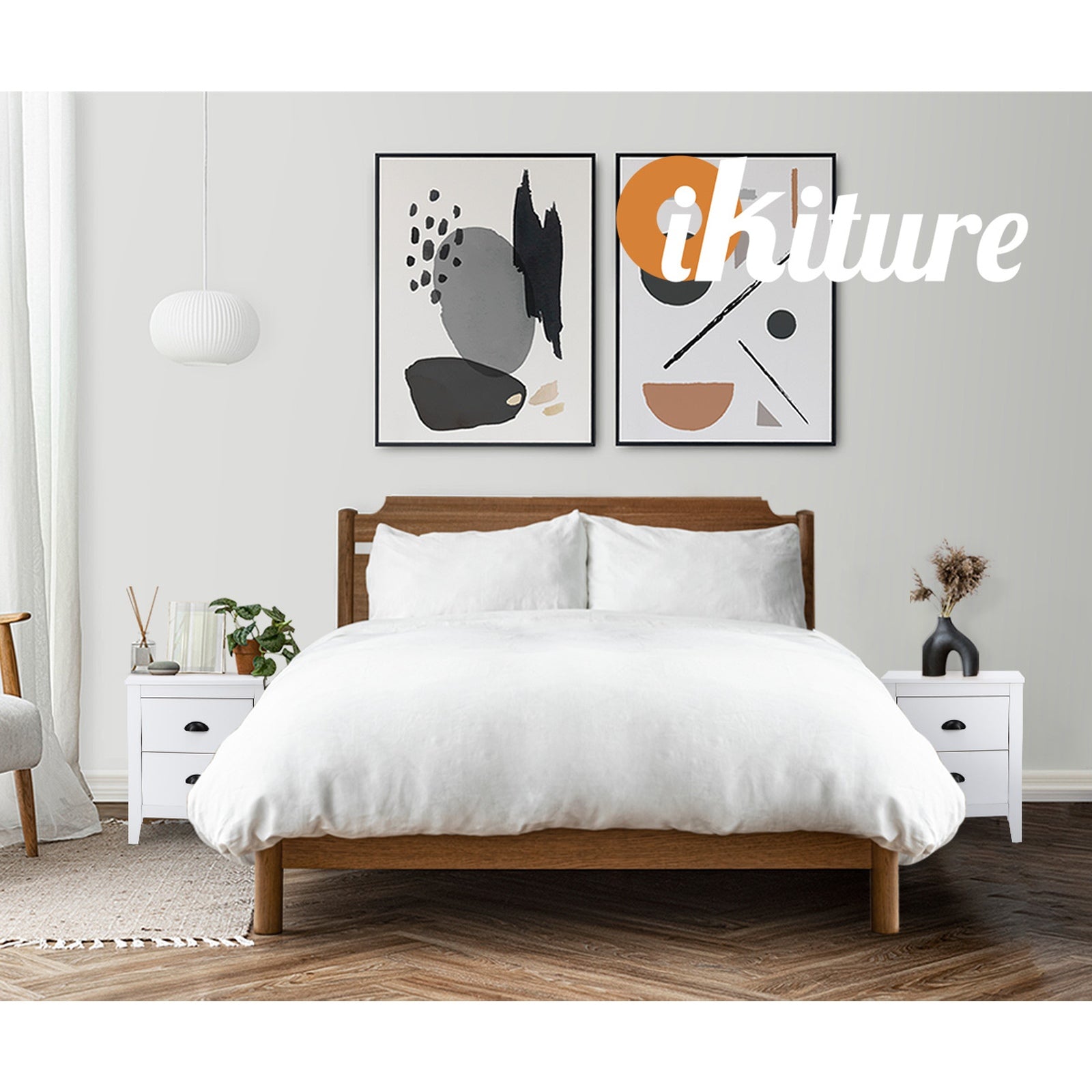 Oikiture 2x Bedside Table 2 Drawers Side Tables Nightstand Storage Cabinet White - Sunyee