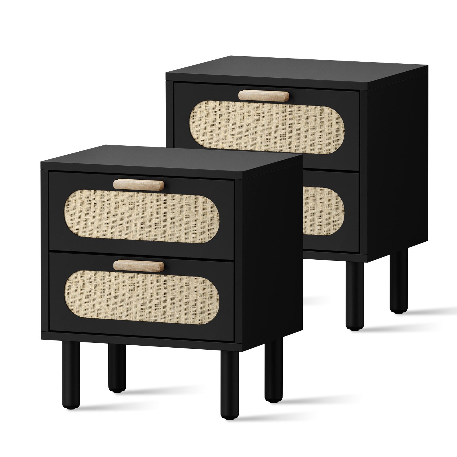 Oikiture 2x Bedside Table Drawers Side End Tables Storage Nightstand Black - Sunyee