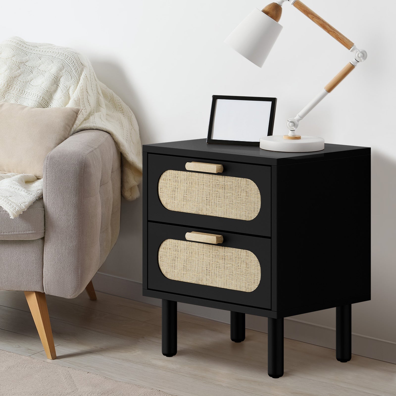 Oikiture 2x Bedside Table Drawers Side End Tables Storage Nightstand Black - Sunyee