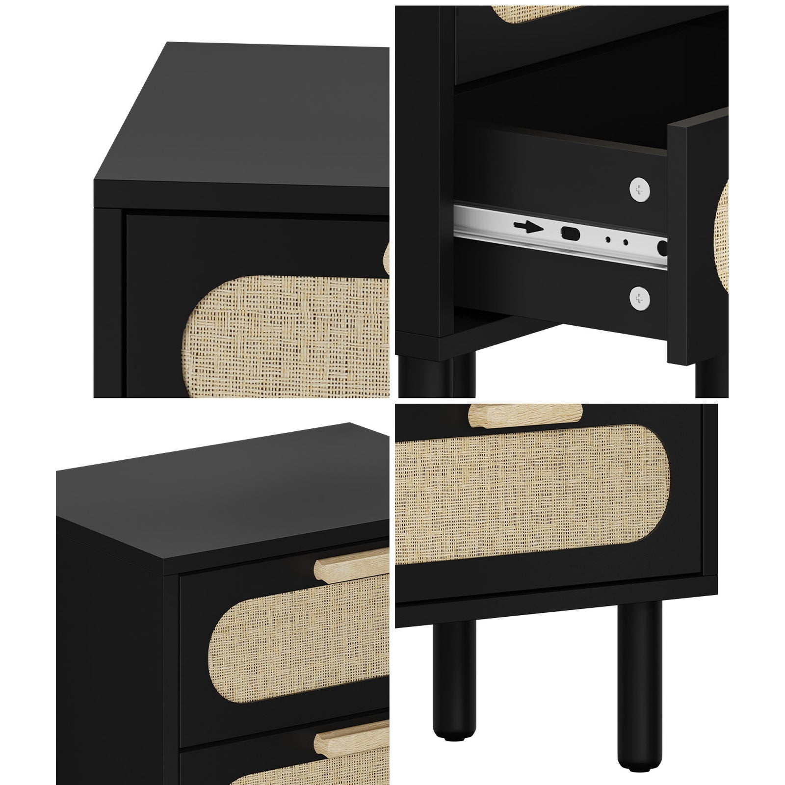 Oikiture 2x Bedside Table Drawers Side End Tables Storage Nightstand Black - Sunyee