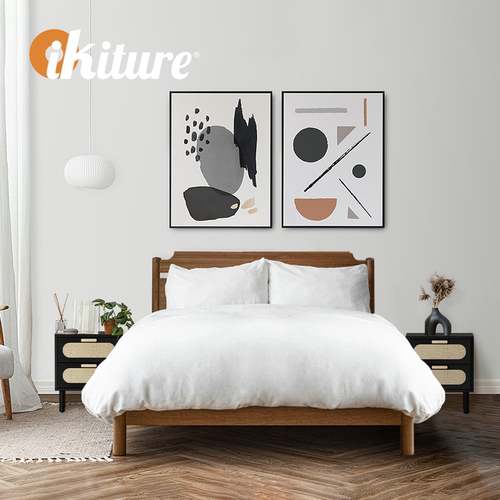 Oikiture 2x Bedside Table Drawers Side End Tables Storage Nightstand Black - Sunyee