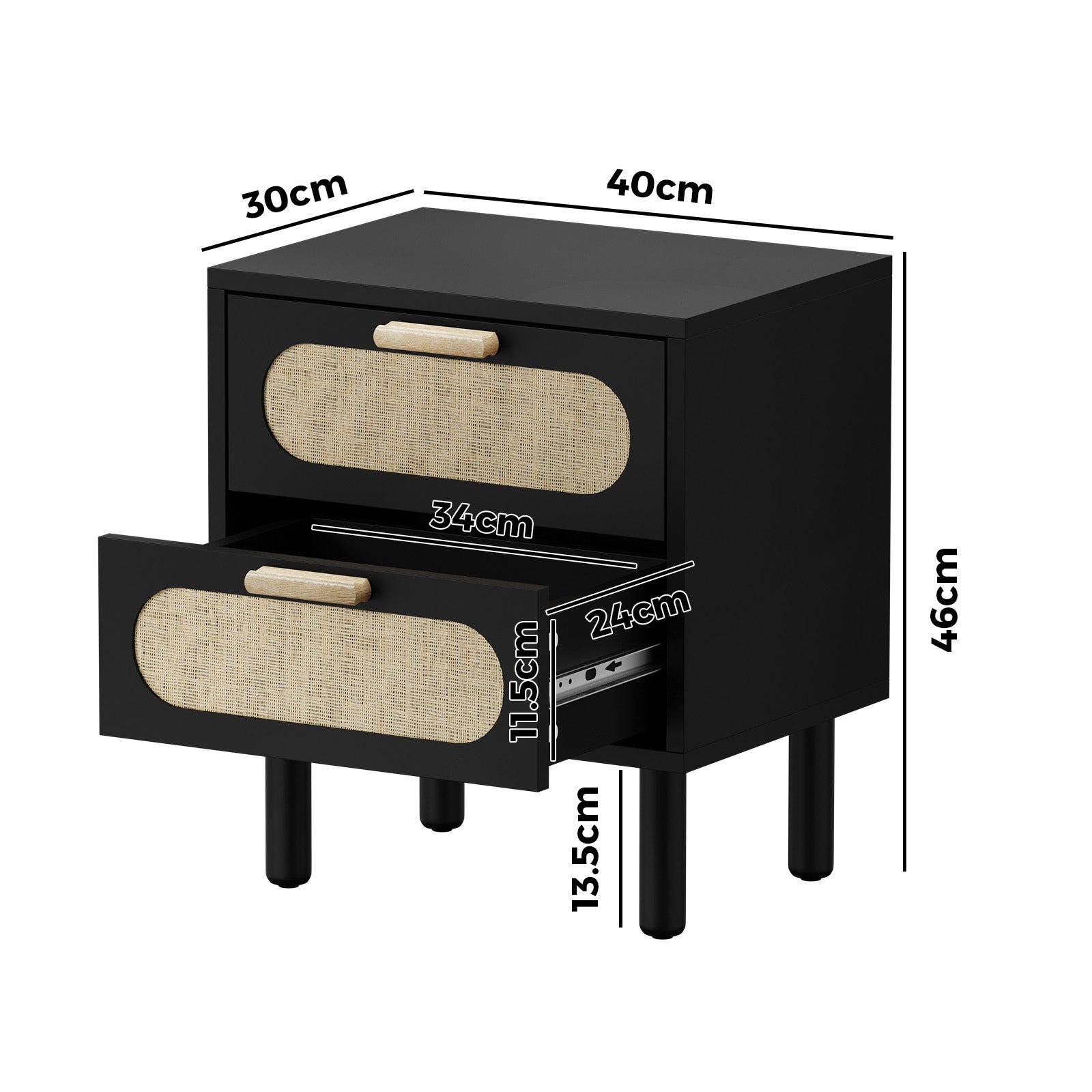 Oikiture 2x Bedside Table Drawers Side End Tables Storage Nightstand Black - Sunyee