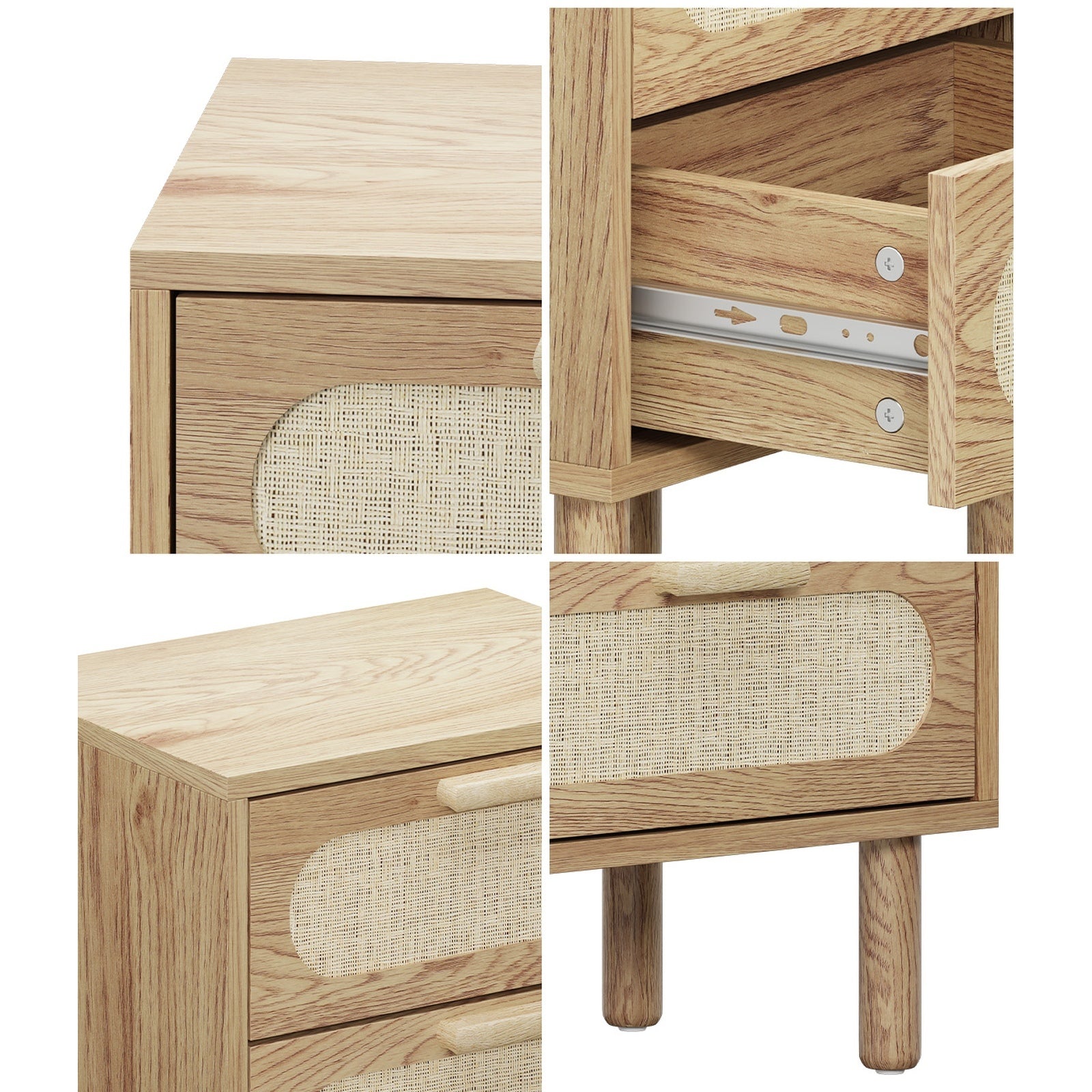 Oikiture Bedside Table Drawers Side End Tables Storage Nightstand Natural - Sunyee