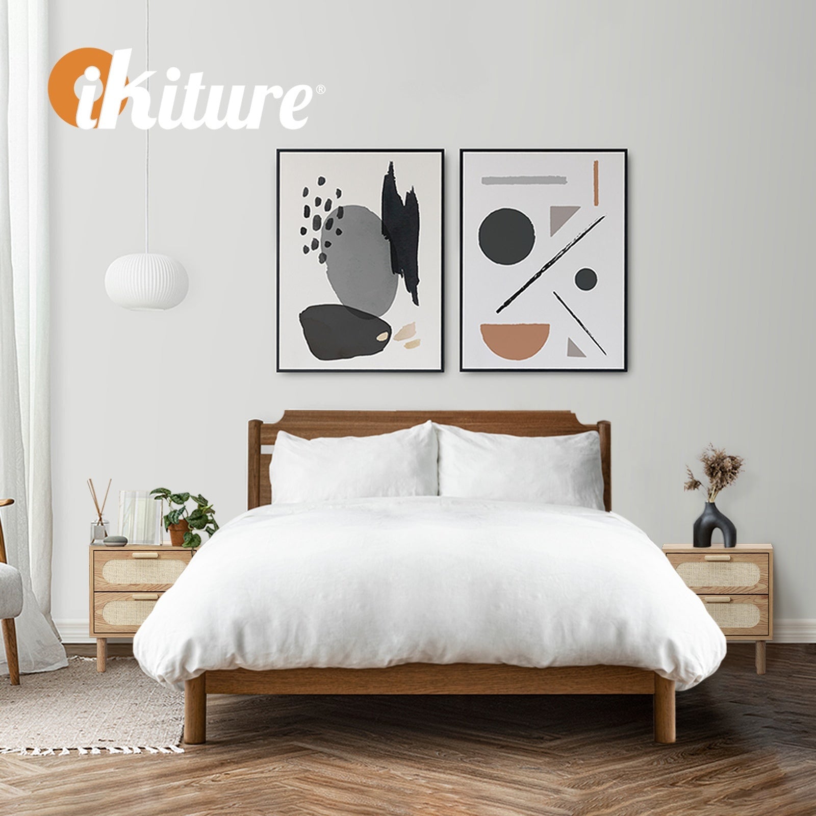 Oikiture Bedside Table Drawers Side End Tables Storage Nightstand Natural - Sunyee