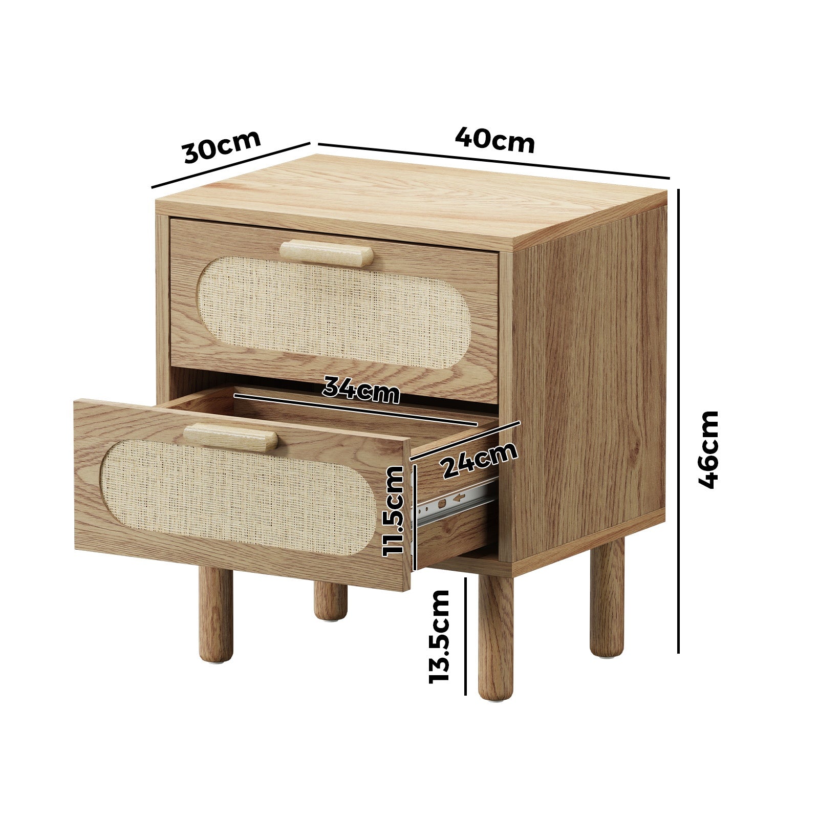 Oikiture 2x Bedside Table Drawers Side End Tables Storage Nightstand Natural - Sunyee
