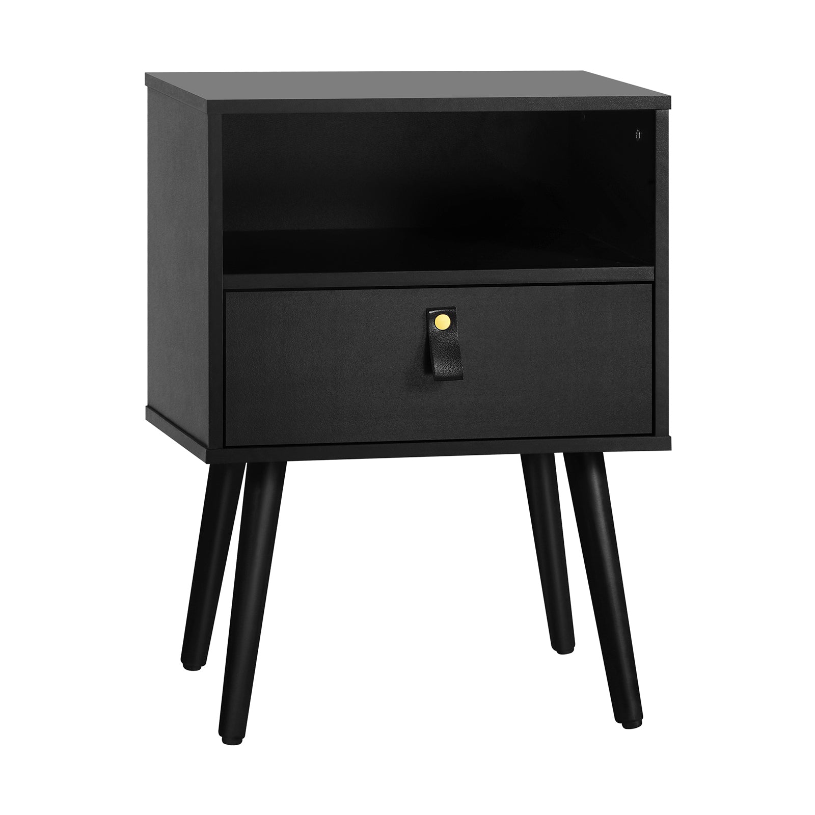 Oikiture Bedside Tables Side Table Storage Cabinet w/ Leather Handle Black - Sunyee
