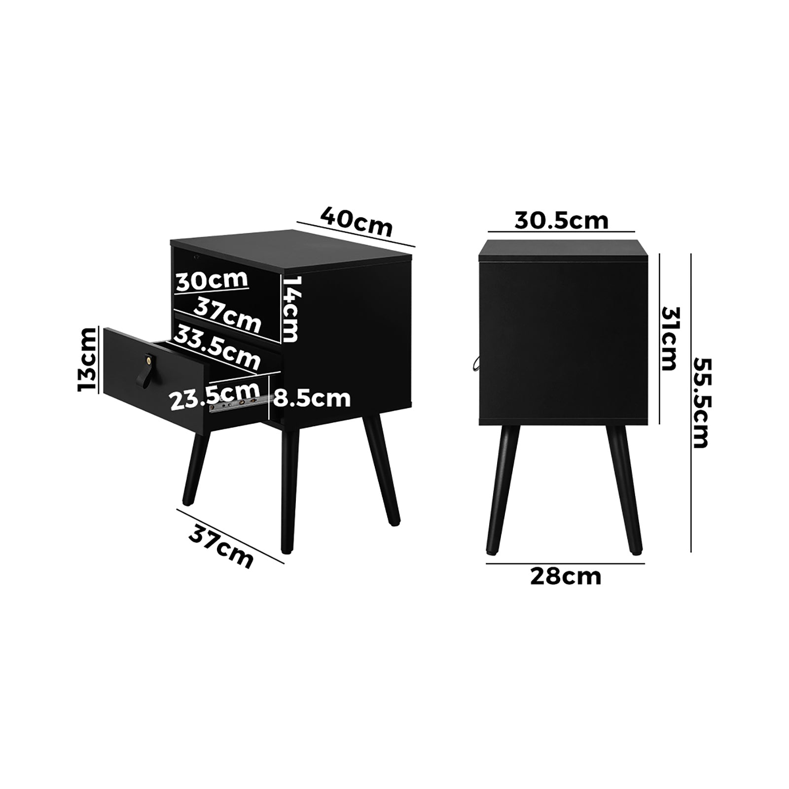 Oikiture Bedside Tables Side Table Storage Cabinet w/ Leather Handle Black - Sunyee