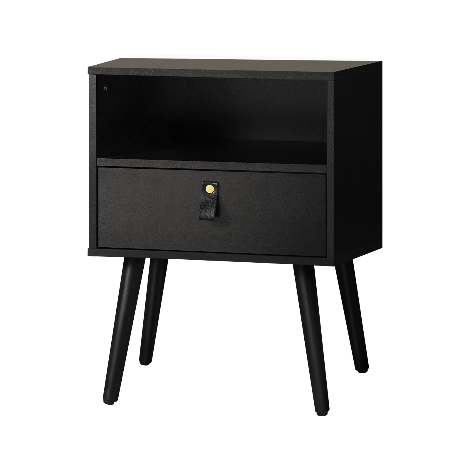 Oikiture Bedside Tables Side Table Storage Cabinet w/ Leather Handle Black - Sunyee