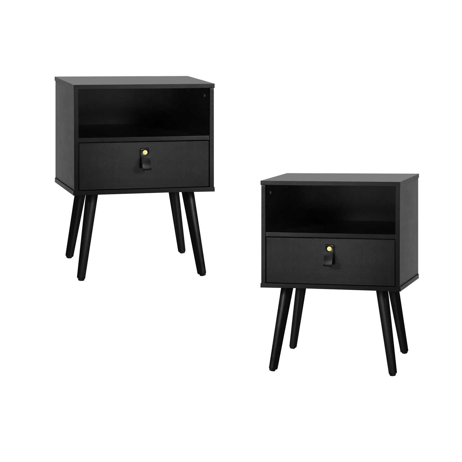 Oikiture 2 X Bedside Tables Side Table w/ Leather Handle Black - Sunyee