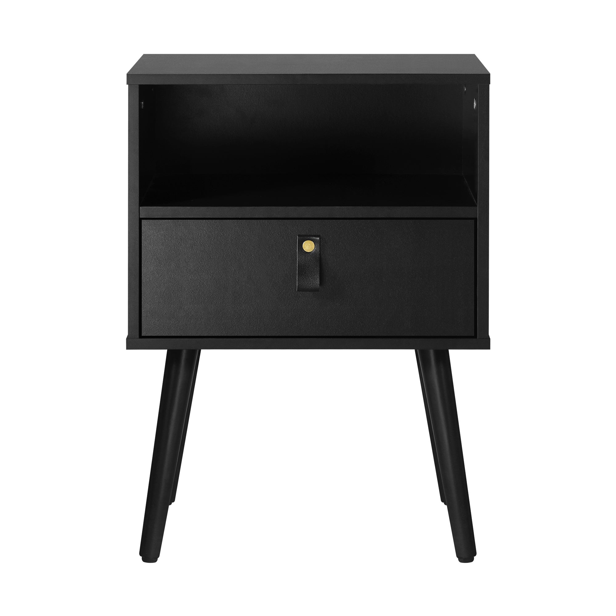 Oikiture 2 X Bedside Tables Side Table w/ Leather Handle Black - Sunyee