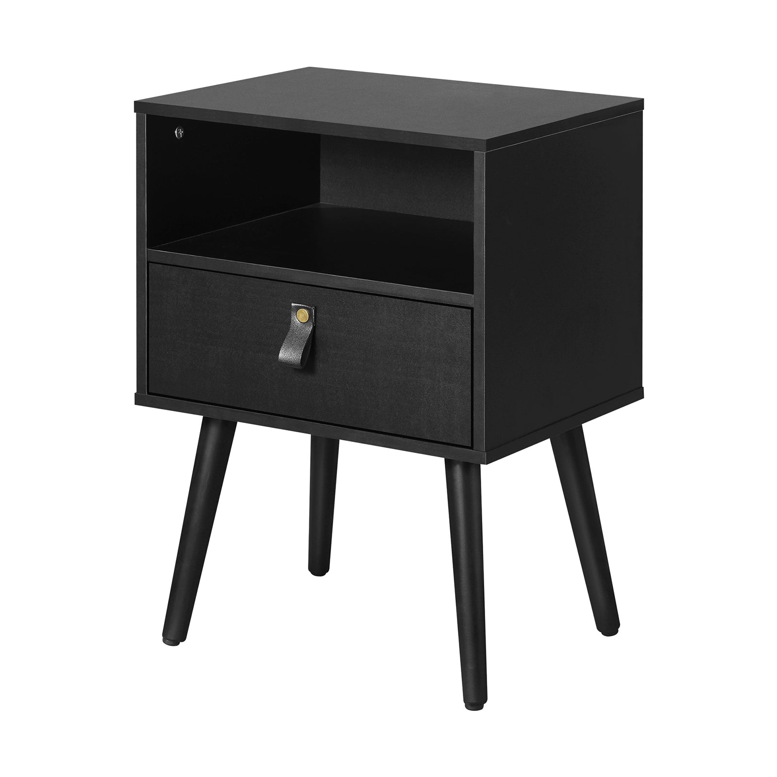 Oikiture 2 X Bedside Tables Side Table w/ Leather Handle Black - Sunyee