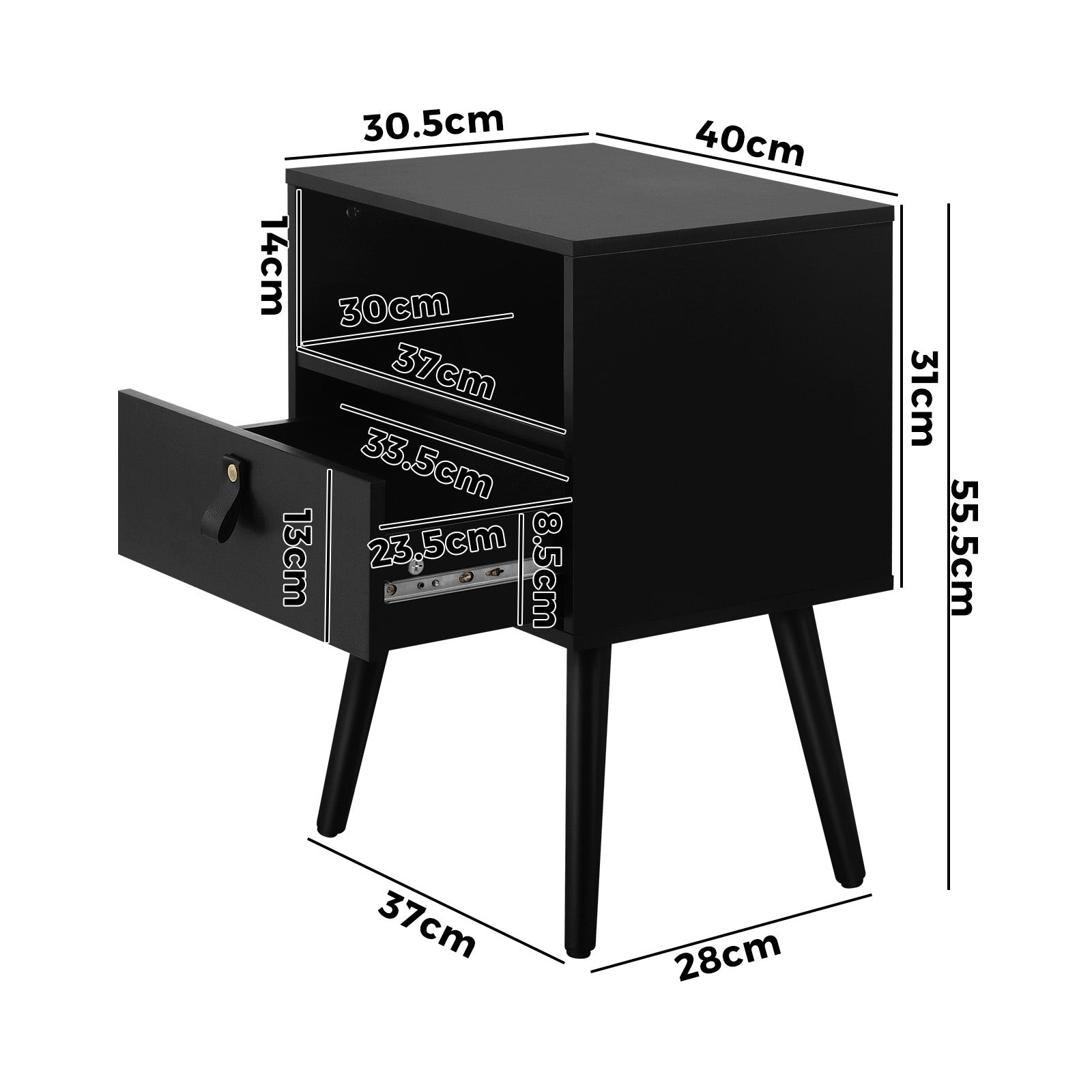 Oikiture Bedside Tables Side Table Storage Cabinet w/ Leather Handle - Sunyee