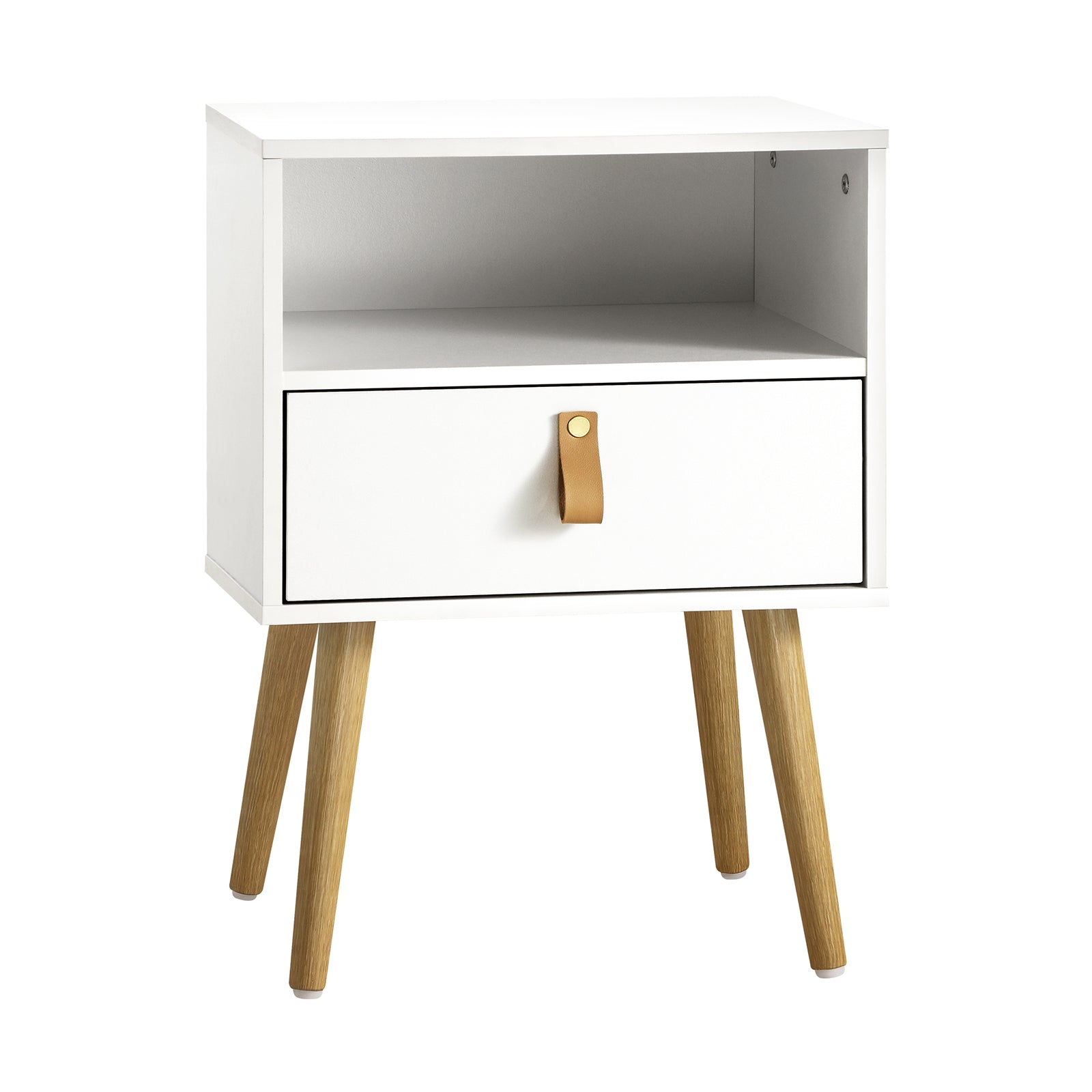 Oikiture Bedside Tables Side Table Drawer Cabinet w/ Leather Handle White - Sunyee