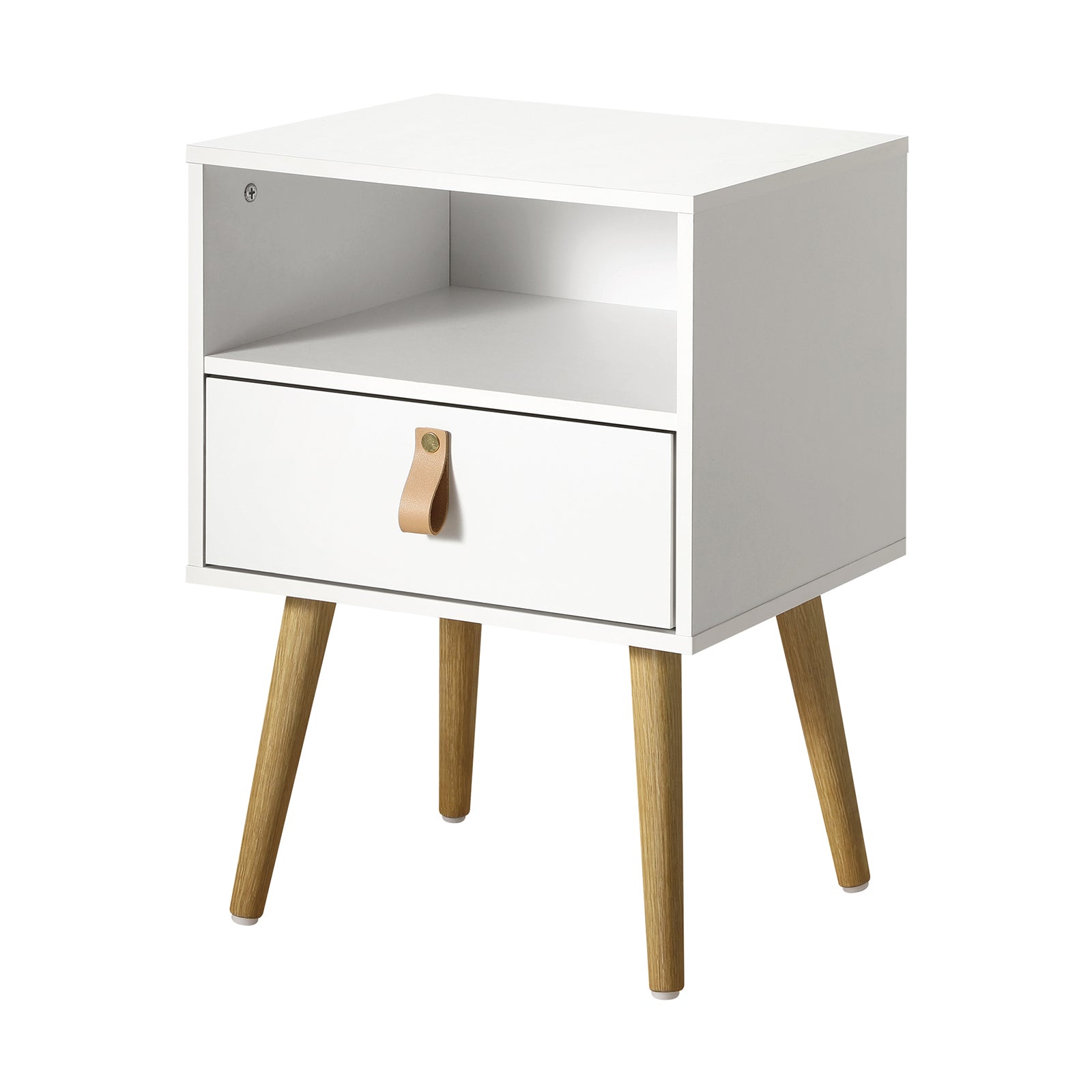 Oikiture Bedside Tables Side Table Drawer Cabinet w/ Leather Handle White - Sunyee